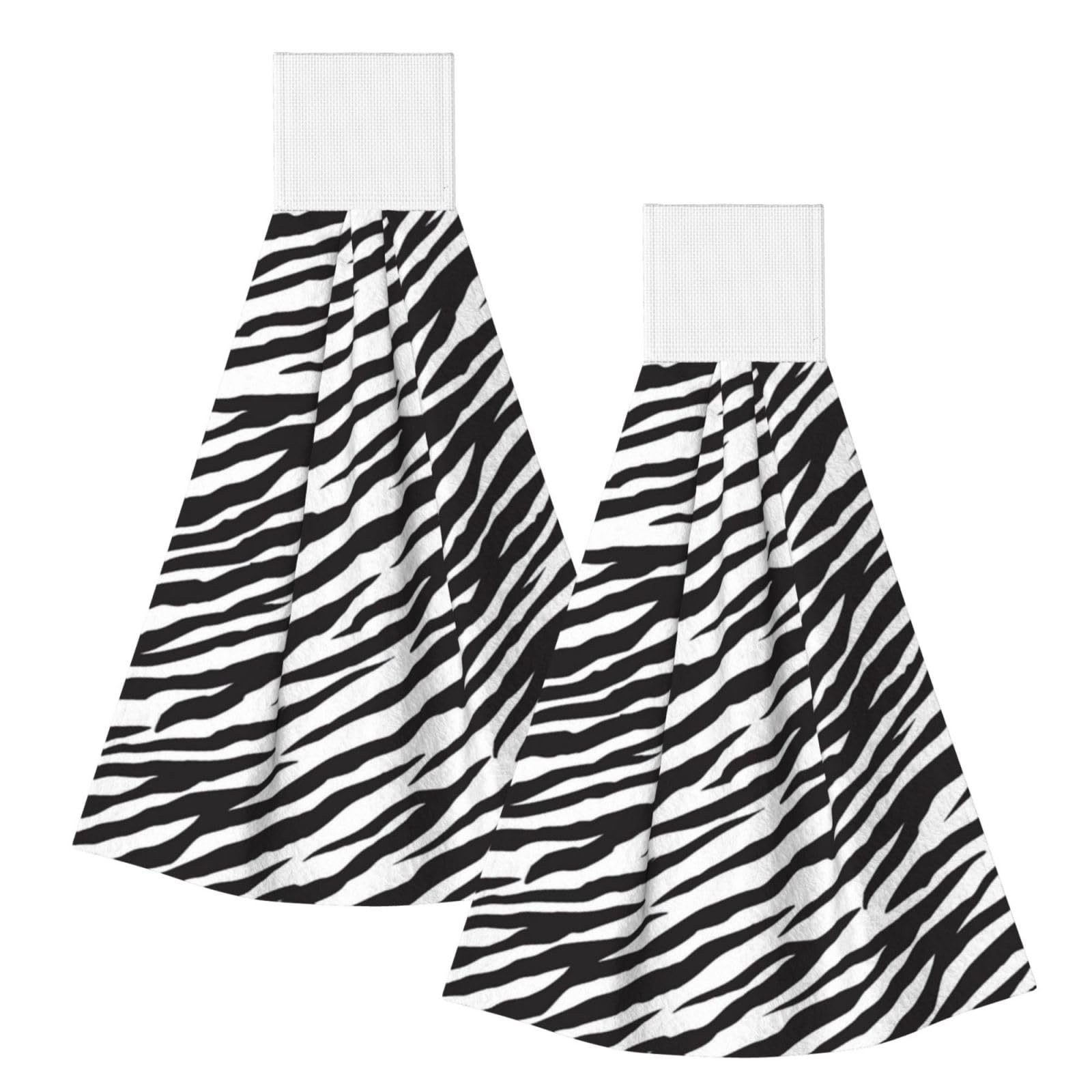 DOPKLNA Zebra Stripes, 2 Pcs Hanging Coral Fiber Hand Towels for Bathroom, Absorbent Kitchen Towels