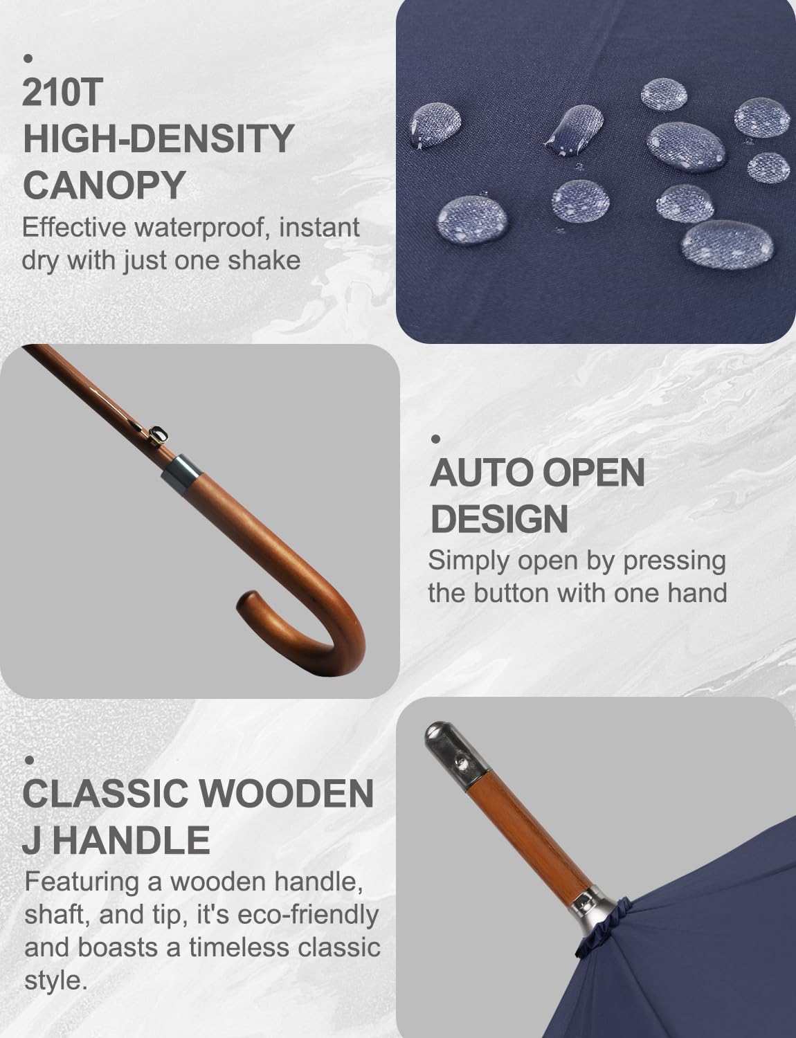 Large Stick Umbrella Windproof Automatic Open 50 Inch Umbrella with Hook Handle,Over Sized J Handle Umbrellas for Men and Women,Windproof Unbreakable Stick Rain Golf Umbrella