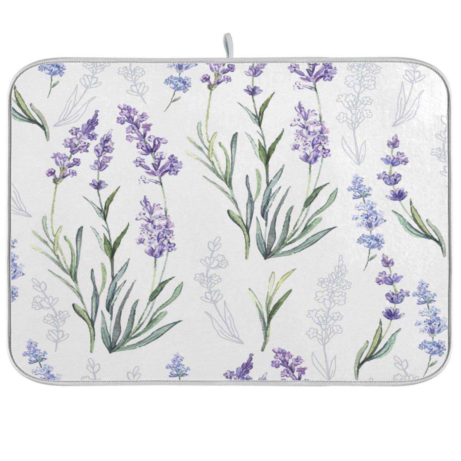 Kcldeci Lavender Flower Dish Drying Mat Kitchen Drying Pad Dish Draining Mat Dish Rack Drainer Pad 16 x 18