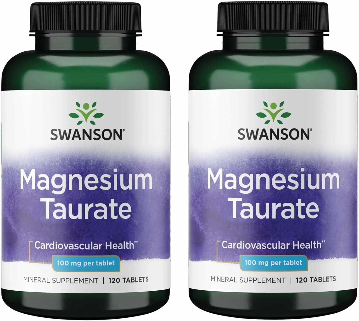 Swanson Magnesium Taurate Bone and Muscle Support Supplement for Active Adults Seeking Daily Magnesium - 100 mg per Tablet (120 Vegan Tablets, 2 Pack)
