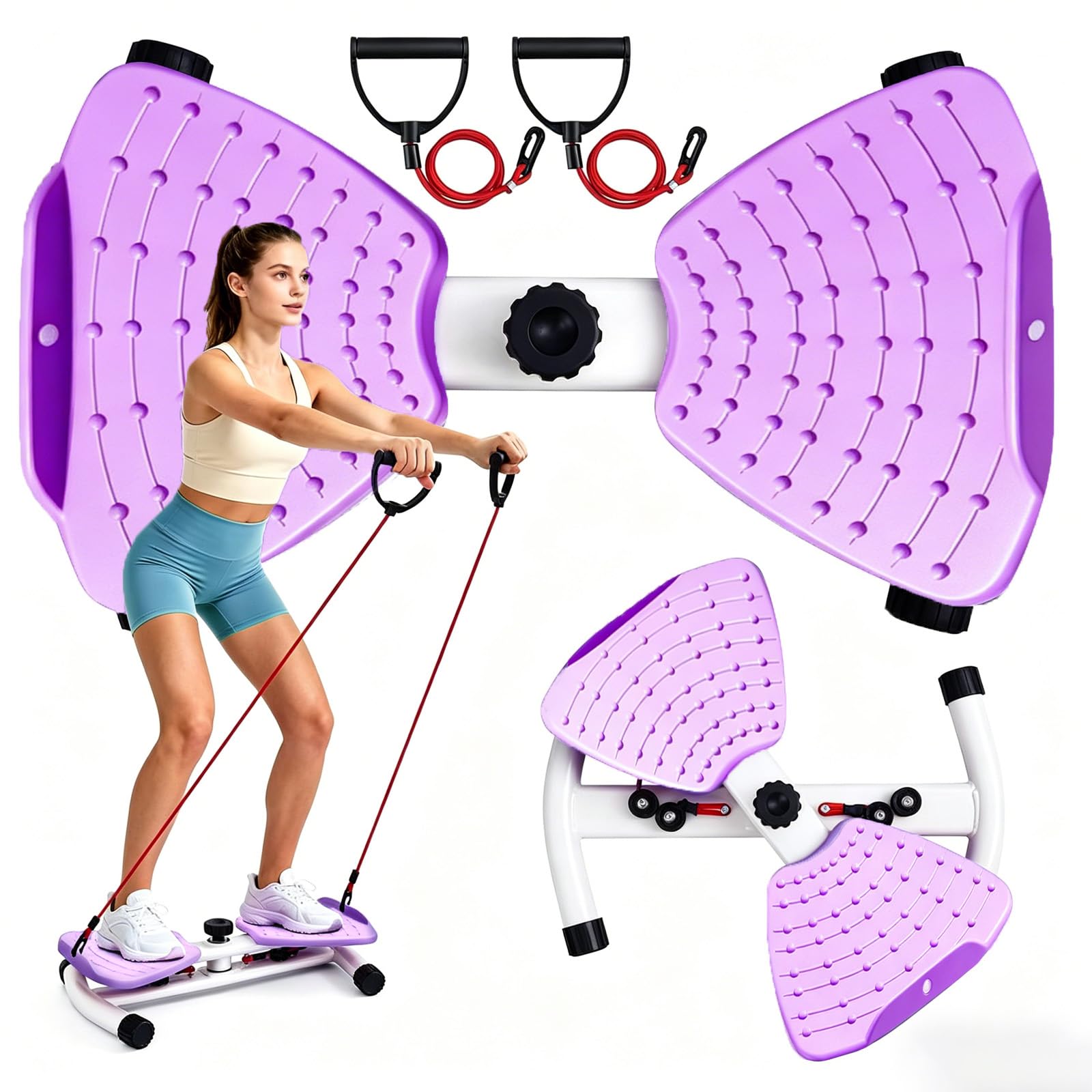 Pilates Board, Hüfttwister Bauchmuskeltrainer, Twist Waist Disc Borad mit 2 Widerstandsbändern für Core-Training, Schlanke Taille (Lila)