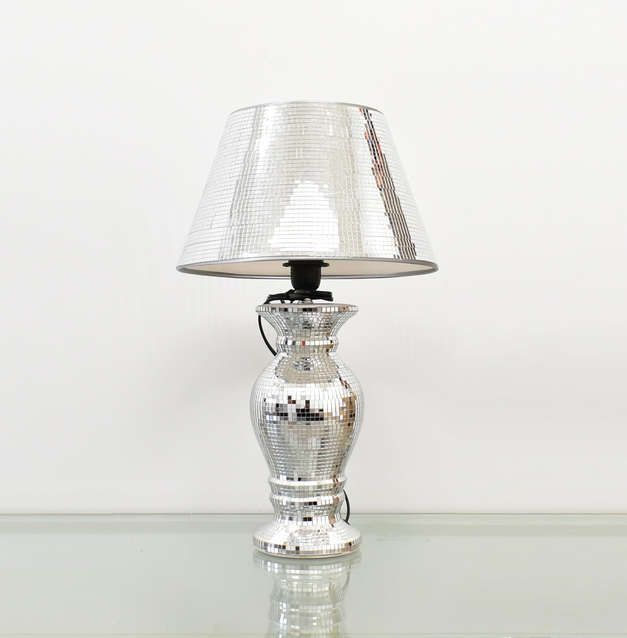 Deenz Silver Glitter Crushed Diamond Table Lamp With Shade Mirror Base - Silver