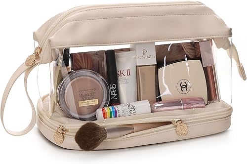 Pocmimut Bolsa de maquillaje, bolsa de maquillaje de cuero, bolsas de cosméticos de viaje para mujer, bolsa de maquillaje grande de gran apertura,