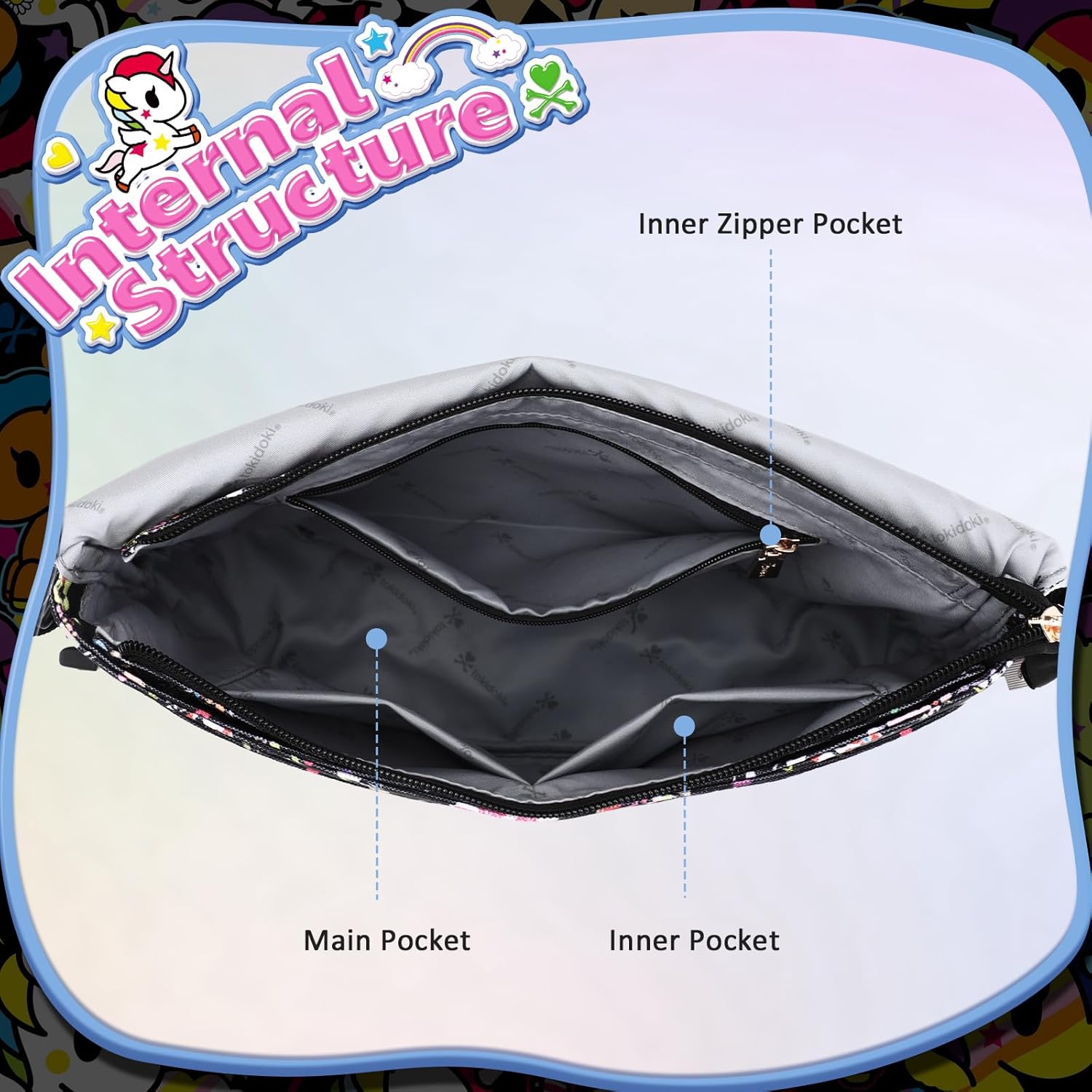 Tokidoki Crossbody Bag with Adjustable Strap Messenger Bag Cute Casual Satchel Shoulder Bag College Office Briefcase - Image 4