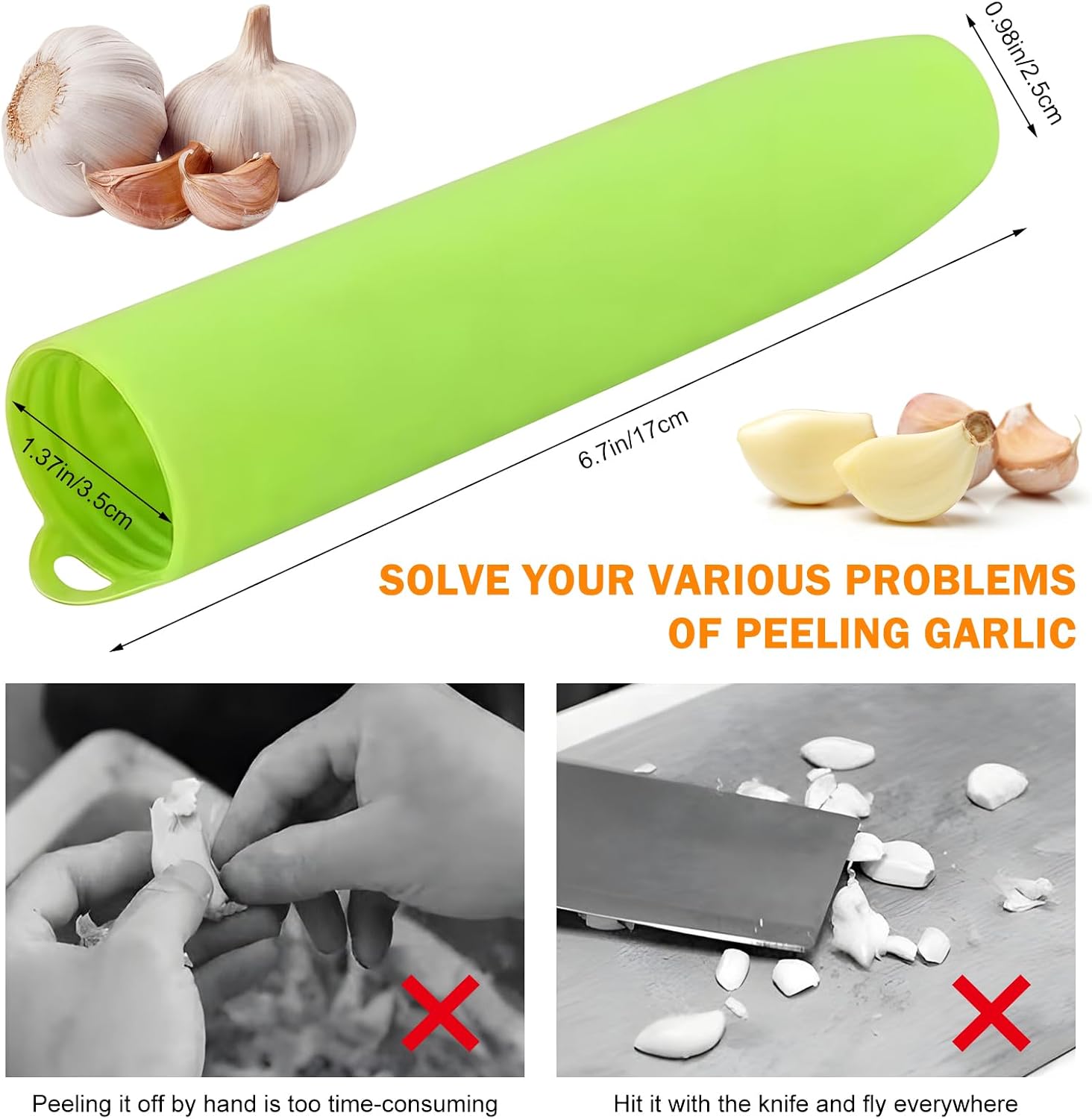 Silicone Garlic Peeler Tube- Garlic Roller Peeling Tube Tool Garlic Odorfree Peel Garlic Easy Roll Tube Useful Kitchen Gadgets (Green)