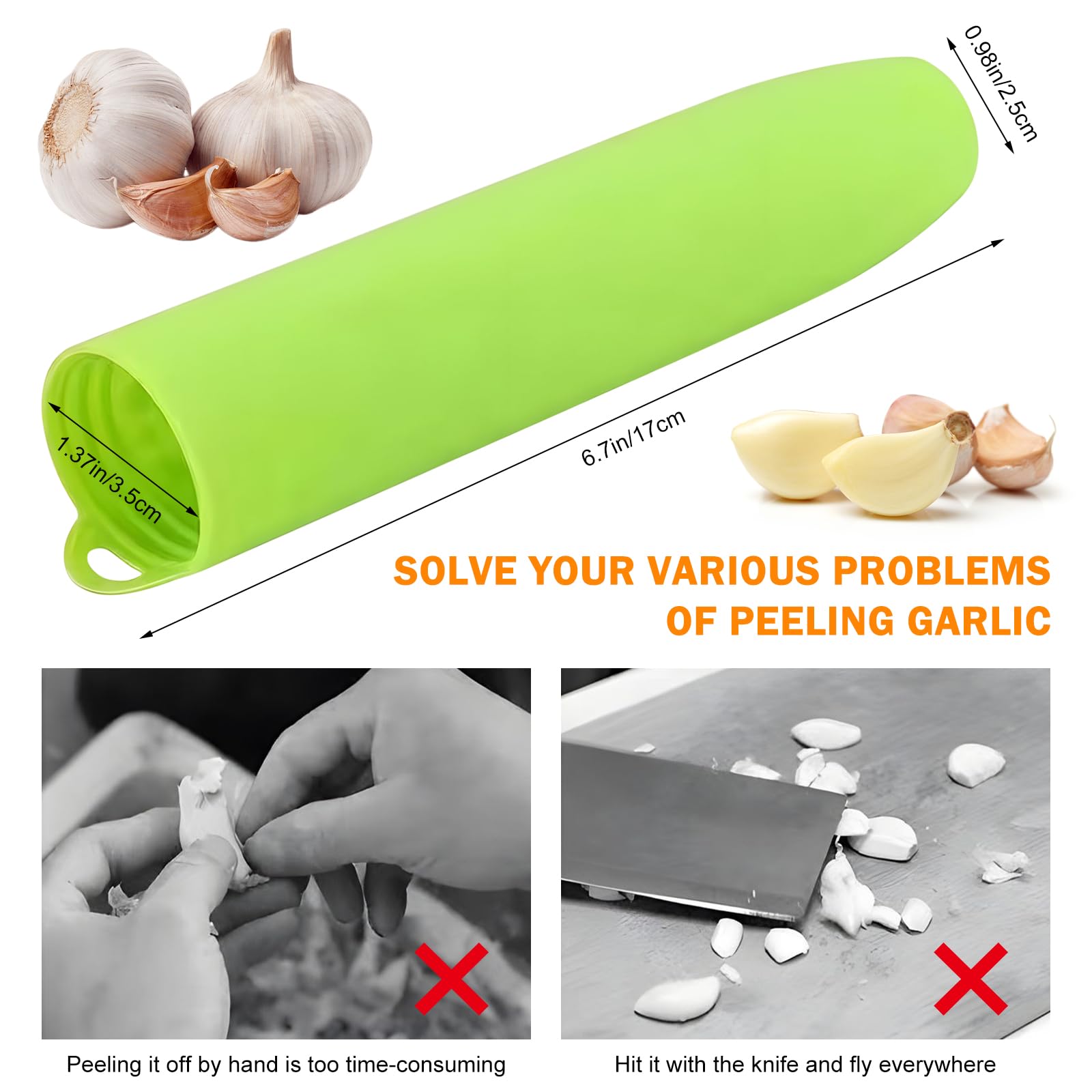 Generic DSP001 éplucheur d'ail en silicone ; Lot de 3 ; Tube d'épluchage d'ail ; Silicone de qualité alimentaire, sans BPA, pas de décoloration, agréable au toucher.