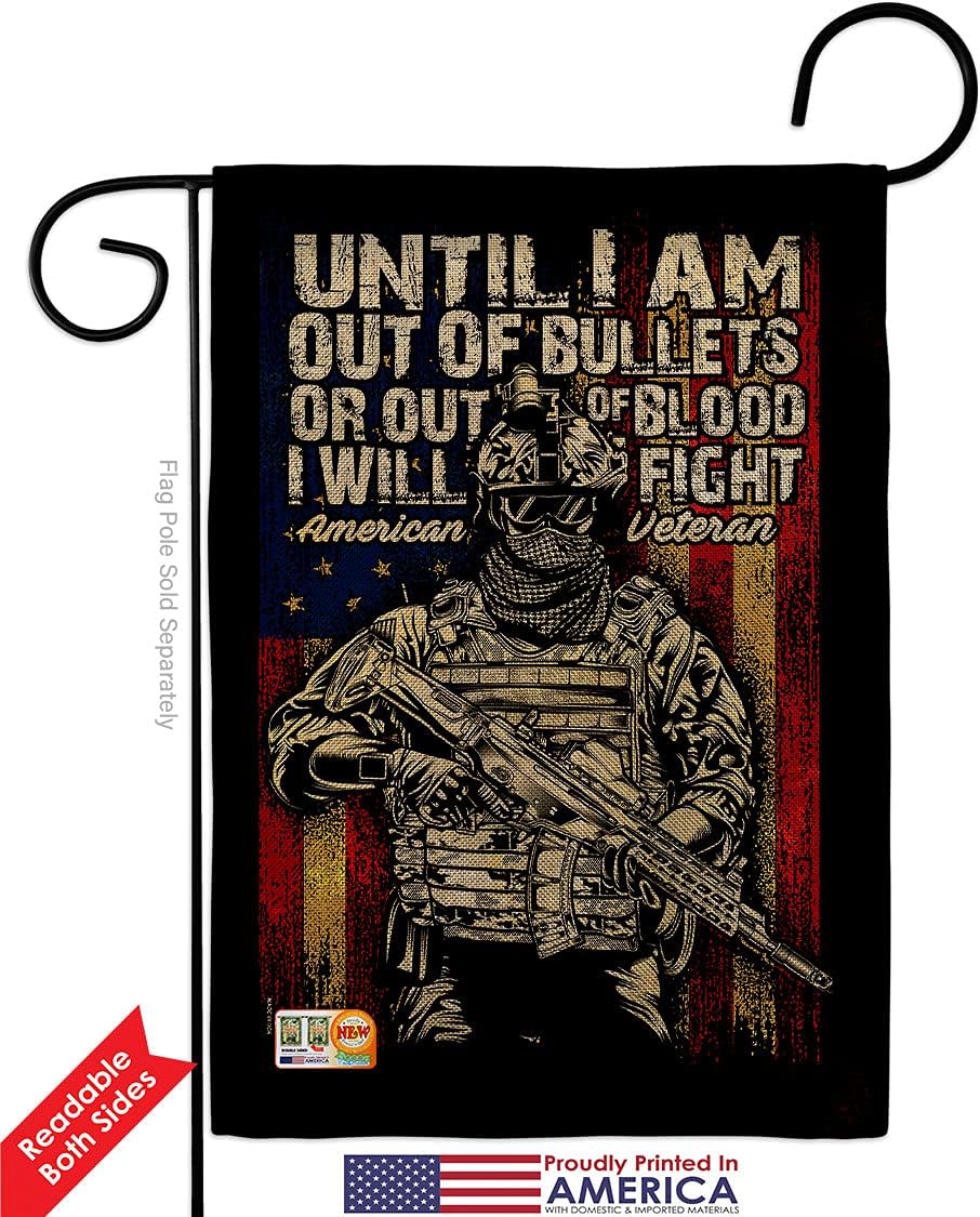 Out of Bullets Burlap Garden Flag Pack Armed Forces Branches Support Honor United State American Military Veteran Our Troops House Banner Small Yard Gift Double-Sided, Made in USA