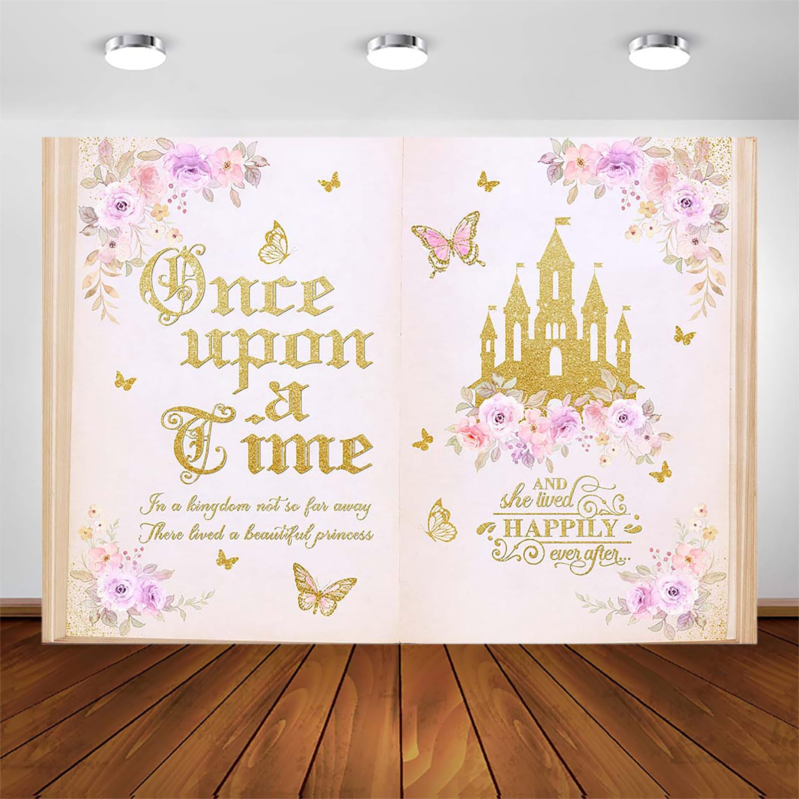 Avezano Once Upon a Time Backdrop for Girls Floral Castle Princess Fairy Tale Birthday Party Decoration Flowers Butterfly Storybook Theme Photography