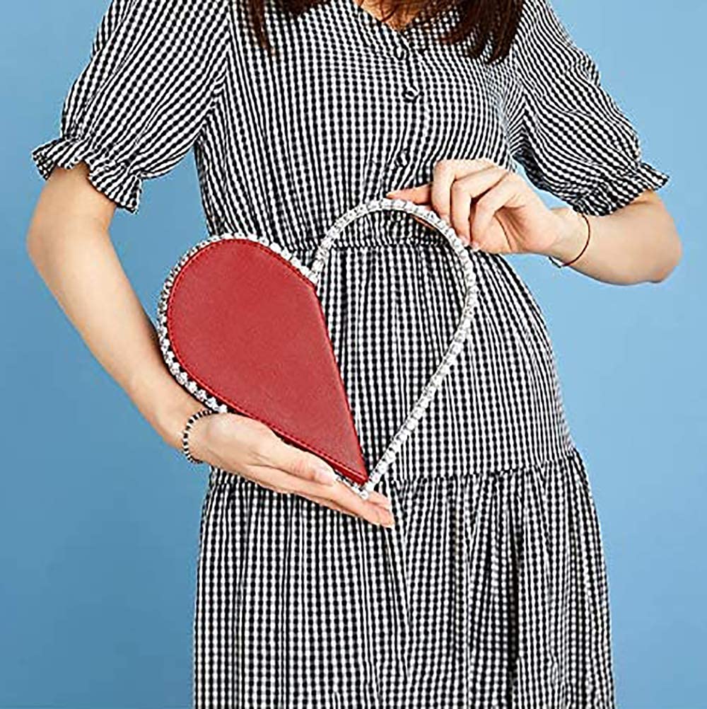 Cute Mini Heart Shape Evening Clutch Bag, Rhinestone Diamond Frame Wedding Party Purse Handbag for Women (white)