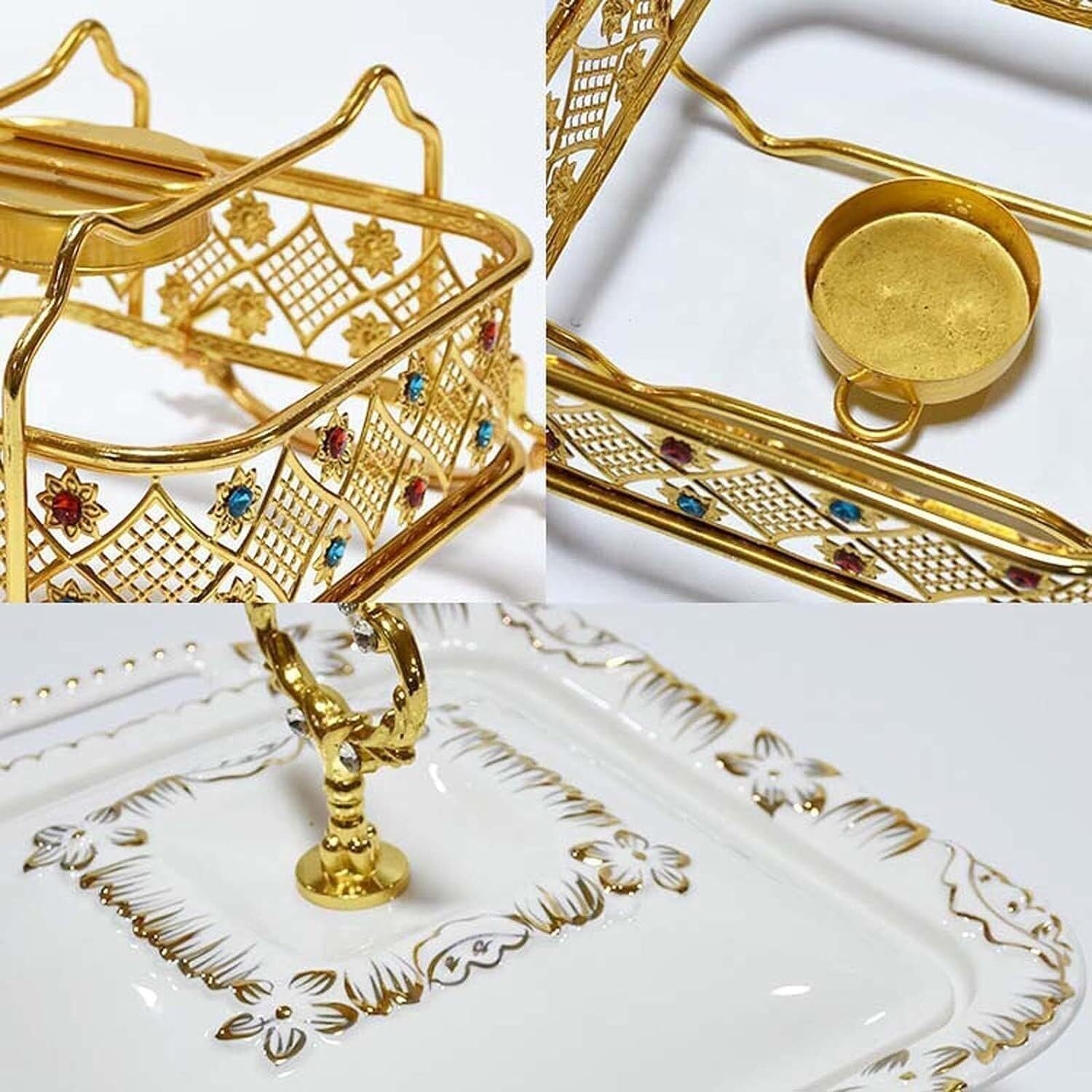 Square Ceramic Chafing Dish Buffet Food Warmer with Ceramic Pot & Lid, Multi-Purpose Soup, Dry Pot for Buffets, Parties & Weddings(1.8L) ()