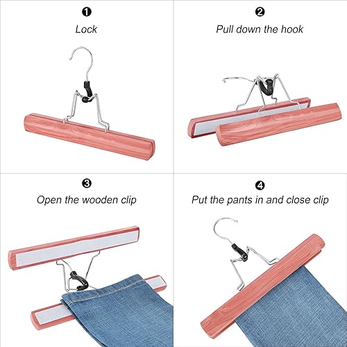 Miniatura 7 de TOPIA HANGER Paquete de 12 perchas de cedro para pantalones, perchas de extensión de cabello antideslizantes para faldas con abrazadera de madera