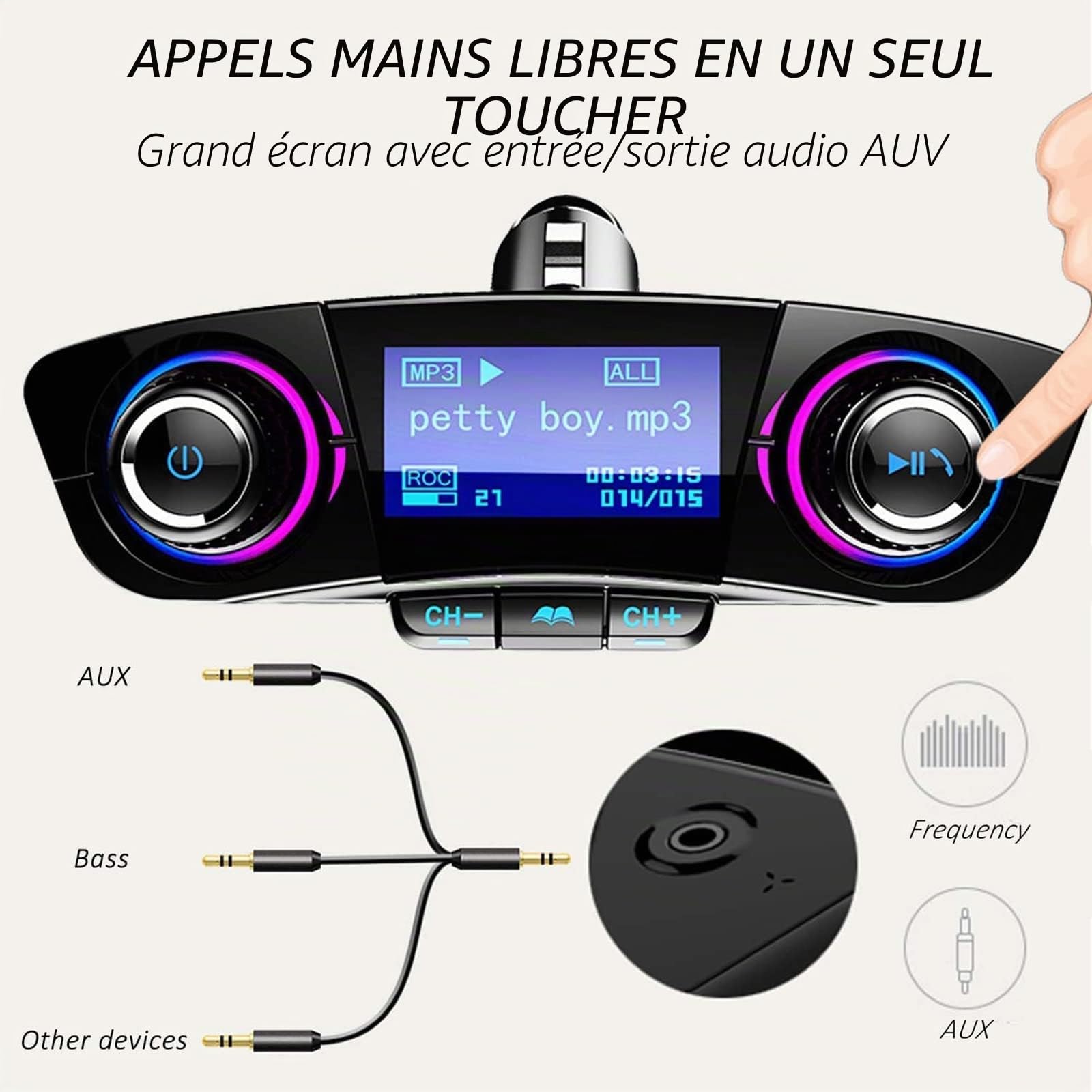 Bluetooth transmetteur FM de Voiture Lecteur MP3 kit Voiture Mains Libres de Radio sans Fil Adaptateur Audio avec Double USB, U Disque, Carte TF