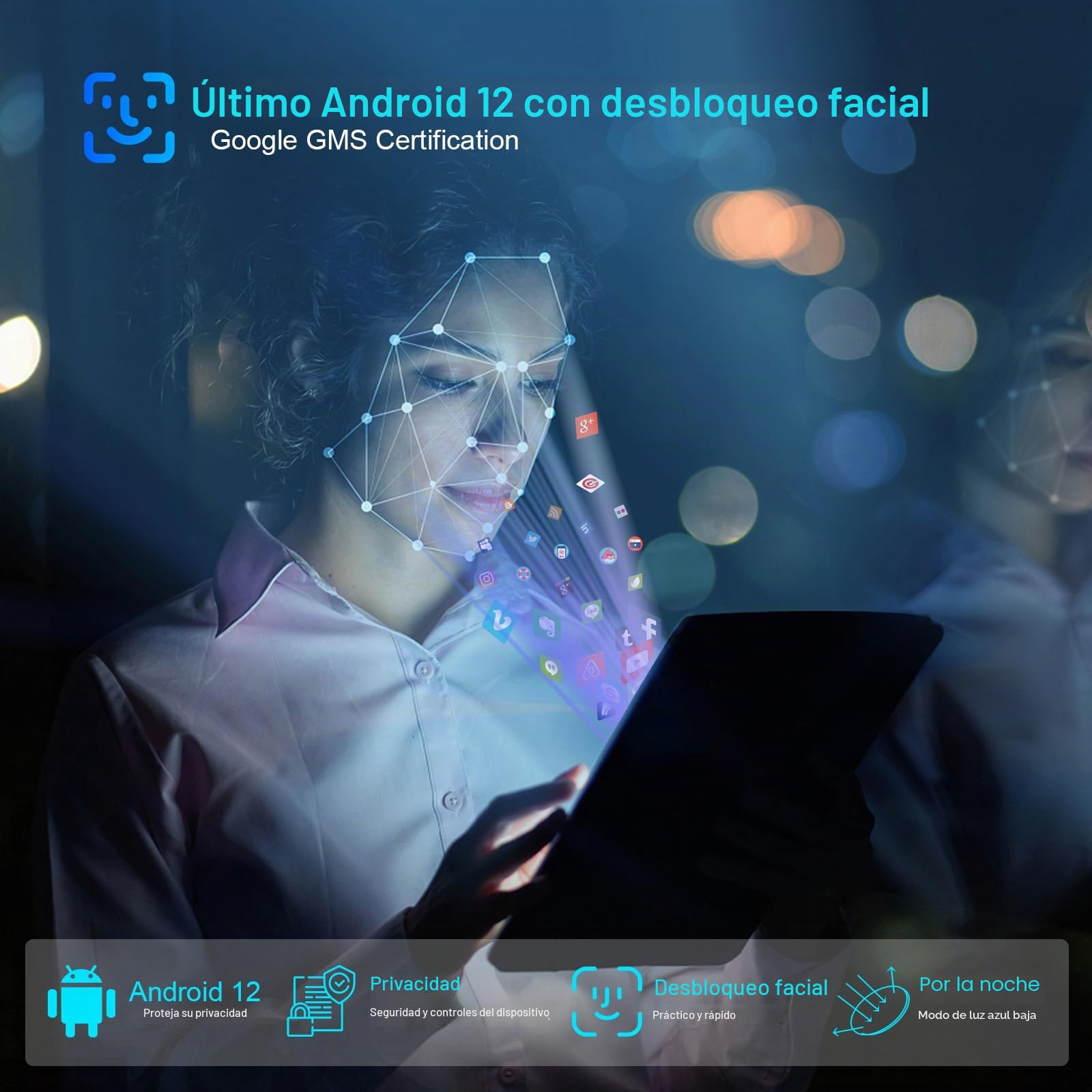C idea Tablet 10 Pulgadas, Android 12 Tablets con Real 64 GB ROM+1 TB TF, Pantalla De IPS HD con Procesador De 8 Núcleos, Cámara Doble, WiFi(Gris)
