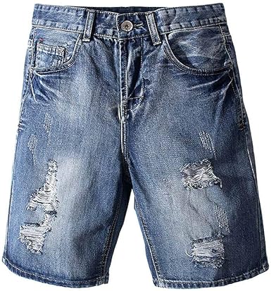 Xinvivion Hombres Suelto Shorts de Jean Pantalones Mitad de La Cintura Tela  Vaquera Pantalones Cortos Verano Afligido Derecho Pantalones: Amazon.es:  Ropa