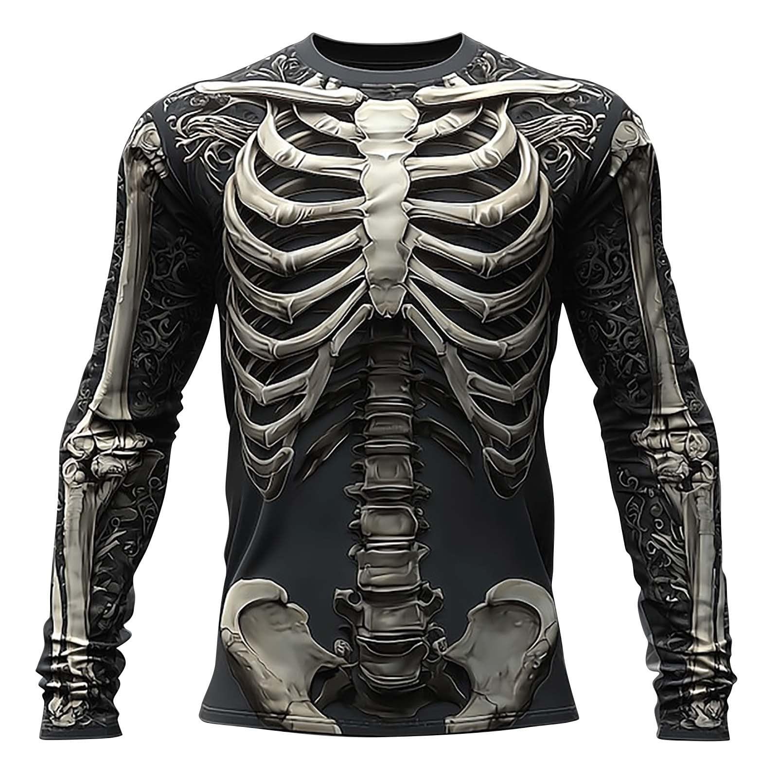 Mens Halloween Skeleton Shirts Crew Neck Long Sleeve 3D Print Graphic T Shirt Novelty Holiday Party Costumes Funny Pullover, Z02-Grey, L — image 1