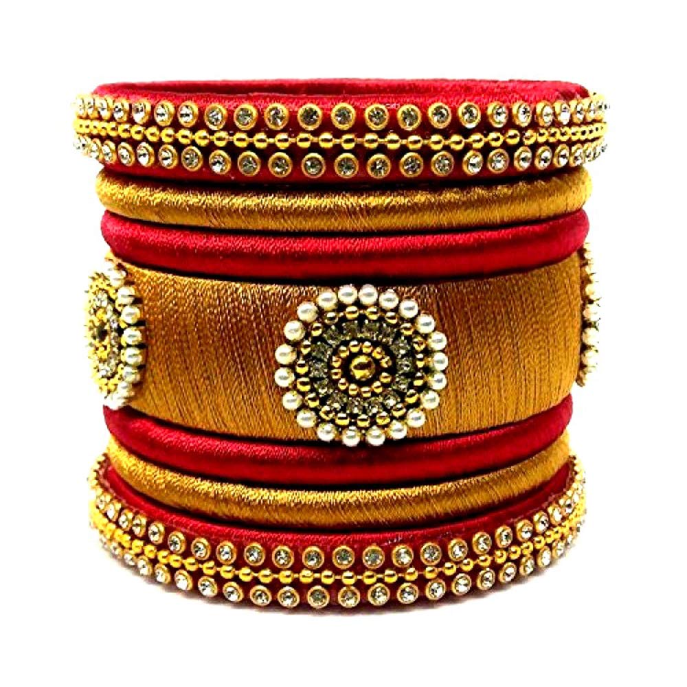 GOELX Festive Offer: Designer Handcrafted Ethnic Silk Thread Red & Gold with Pearl Embellished Bangles for Women - 2.2 (B07JFY2WMF) Amazon Price History, Amazon Price Tracker