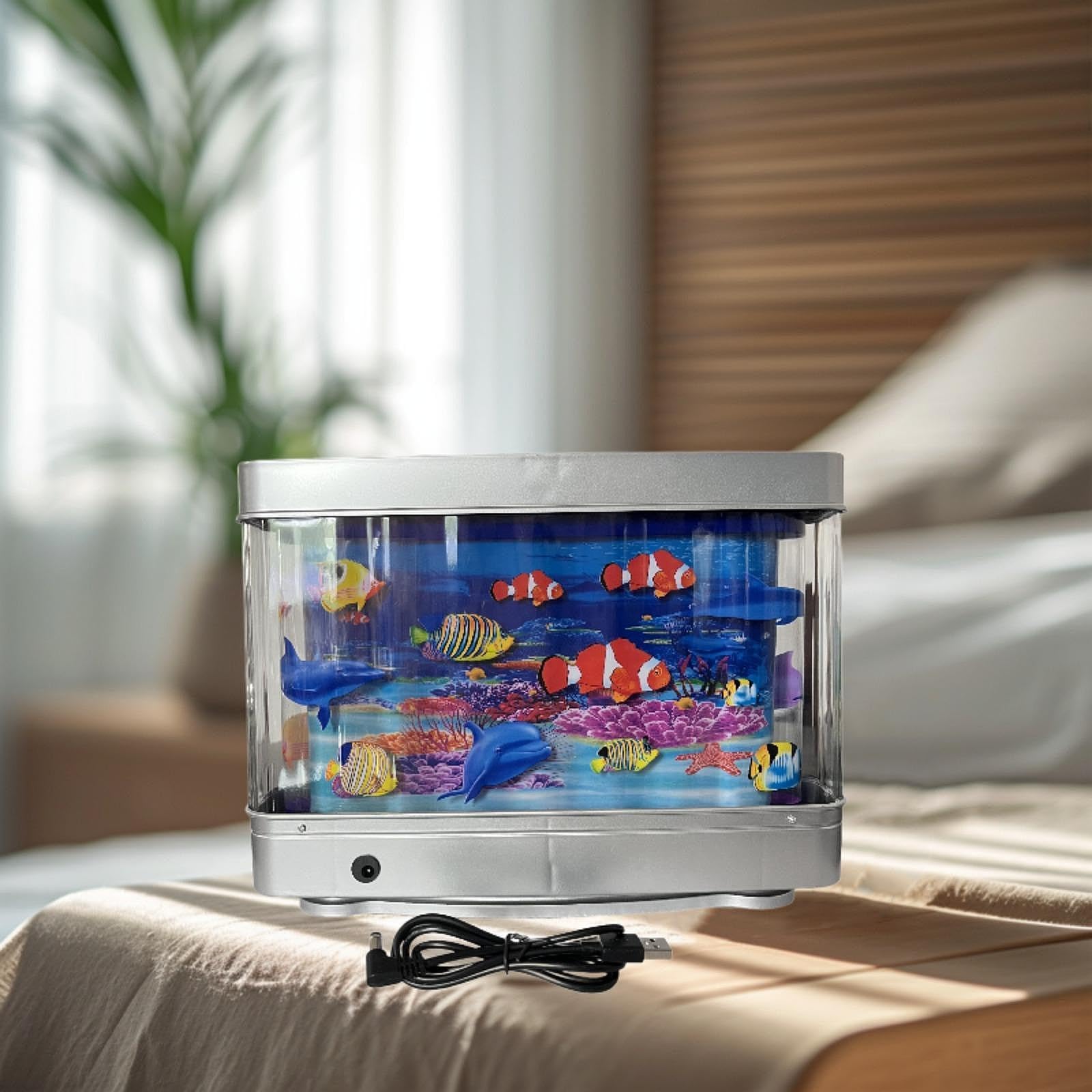Gralara Acquario finto LED Luce notturna Acquario artificiale per pesci, Imitazione del paesaggio marino, Lampada notturna d'atmosfera Luce ambientale per, Pesce