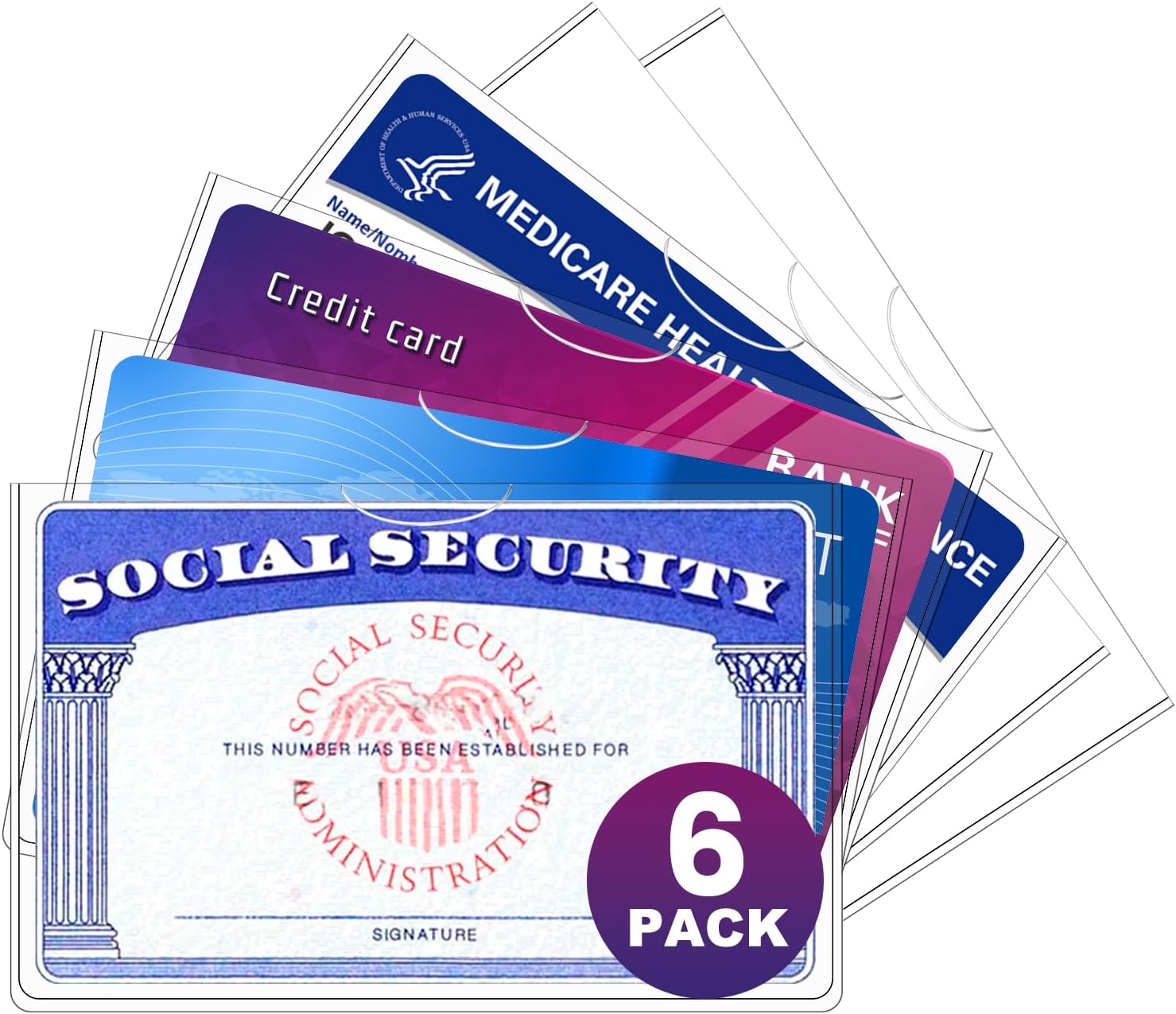 Sooez 6 Pack Social Security Card Protector, 24 Mil Thick Card Protector Sleeves, Protective Credit Card Sleeve, Clear Card Sleeves, Perfect Fit for Social Security, Medicare, Credit, Business Card