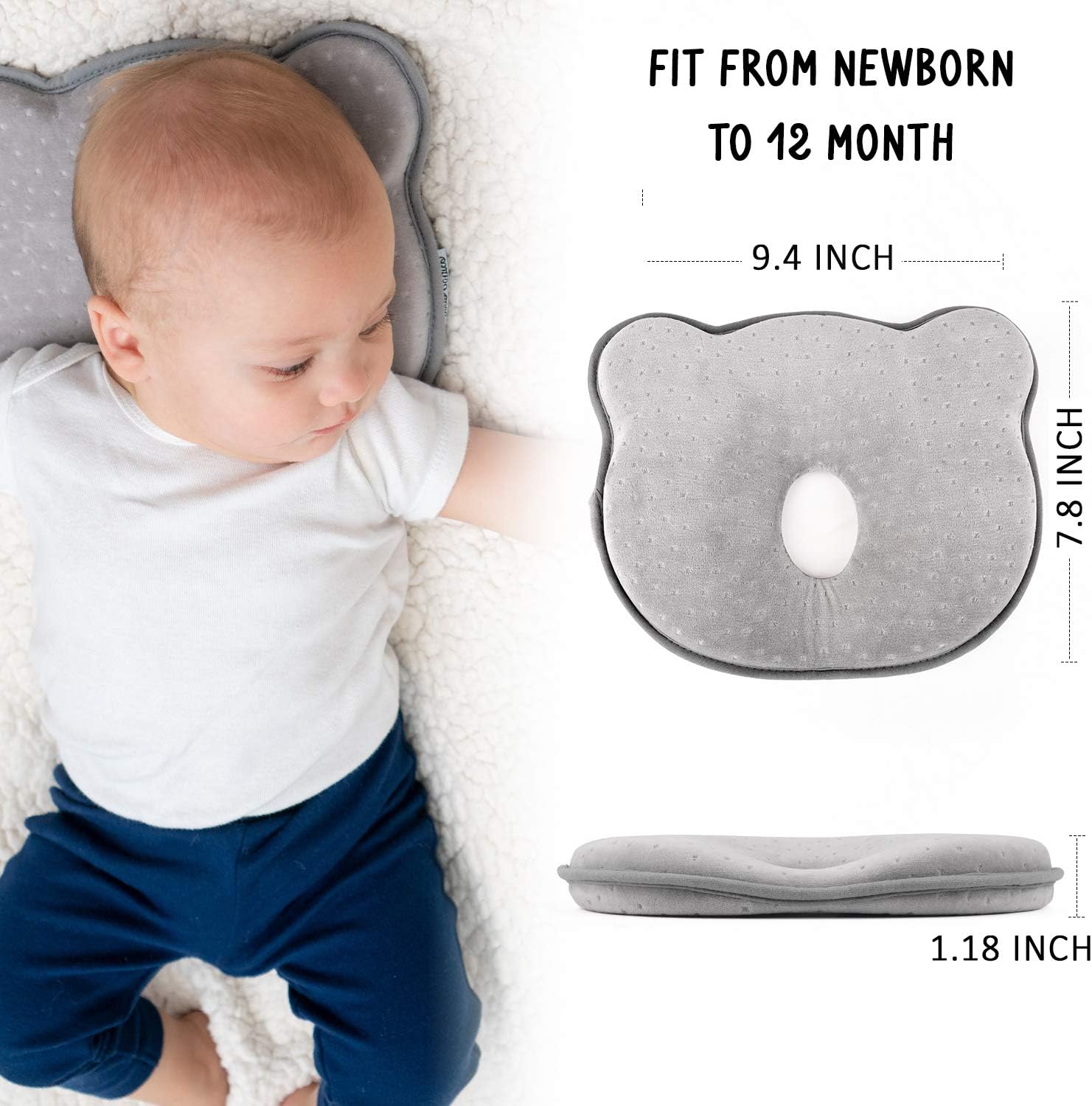 Baby Pillow for Newborn Prevent Flat Head Shaping Pillow by Dodo Babies 3D Memory Foam Head & Neck Pillow + 2 Pacifier Clips + Pacifier Case Excellent Baby Shower/Registry Gift : Baby