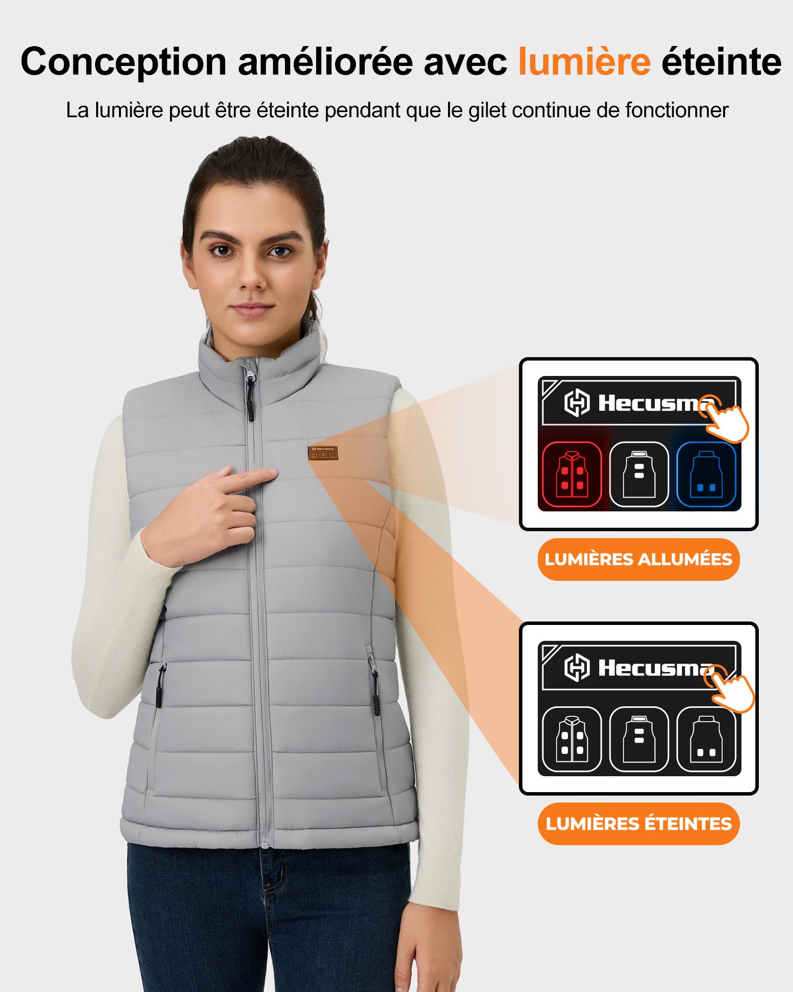 Gilet Chauffant Femme avec Batterie incluse 16000mAh 7.4V, Léger Gilet Chauffant Electrique, Veste Chauffante Femme pour Sports en Plein Air Hiver -XL