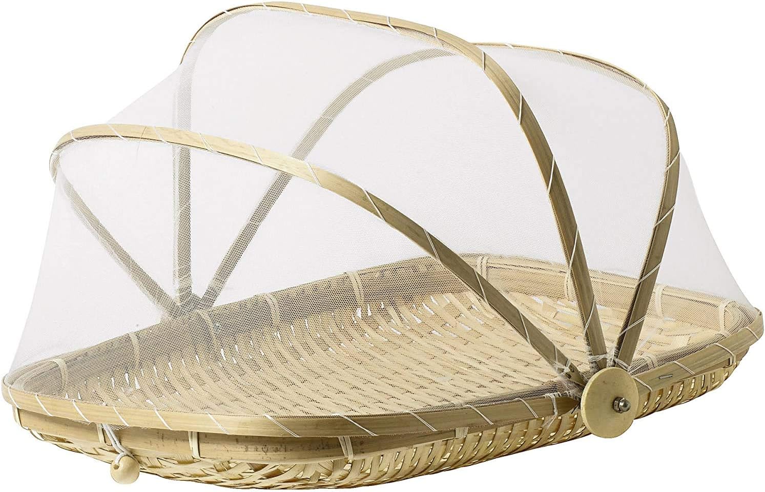 13 inch Covered Rectangular Bamboo Serving Food Tent Basket