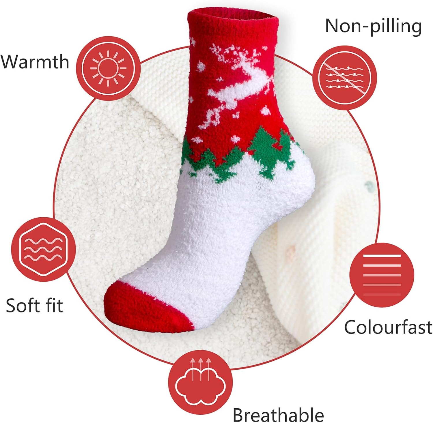 Christmas Fuzzy Socks for Women 5 Pairs Winter Warm Cosy Holiday Slipper Socks Xmas Gifts for Women image 3