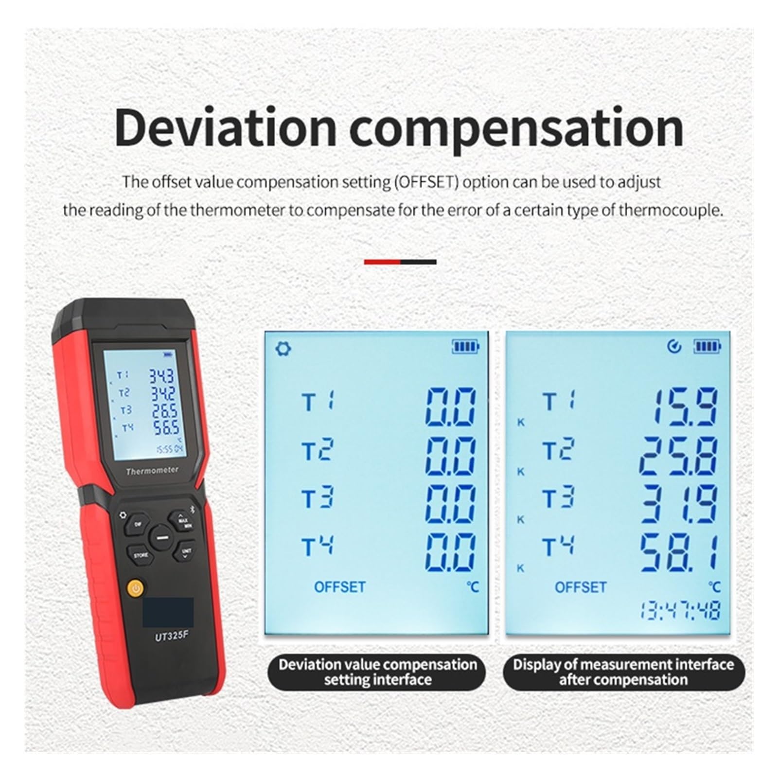 4-Kanal-Digitalthermometer, UT325F Thermoelement-Temperaturmessgerät vom Typ J/T/E/R/S/N/K, hochpräzises Bluetooth,Präzisionsinstrument