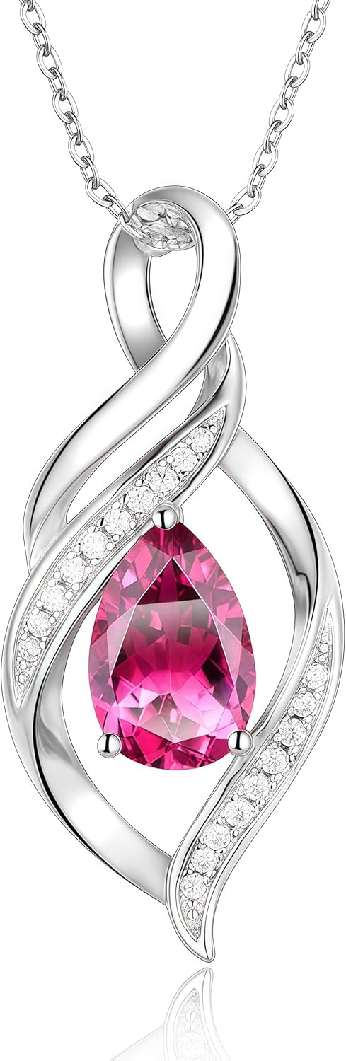 S925 Sterling Silver Birthstone Necklace for Women Teardrop Pendant Necklaces Infinity Love Birthday Gifts Jewelry for Women Anniversary Valentines Day