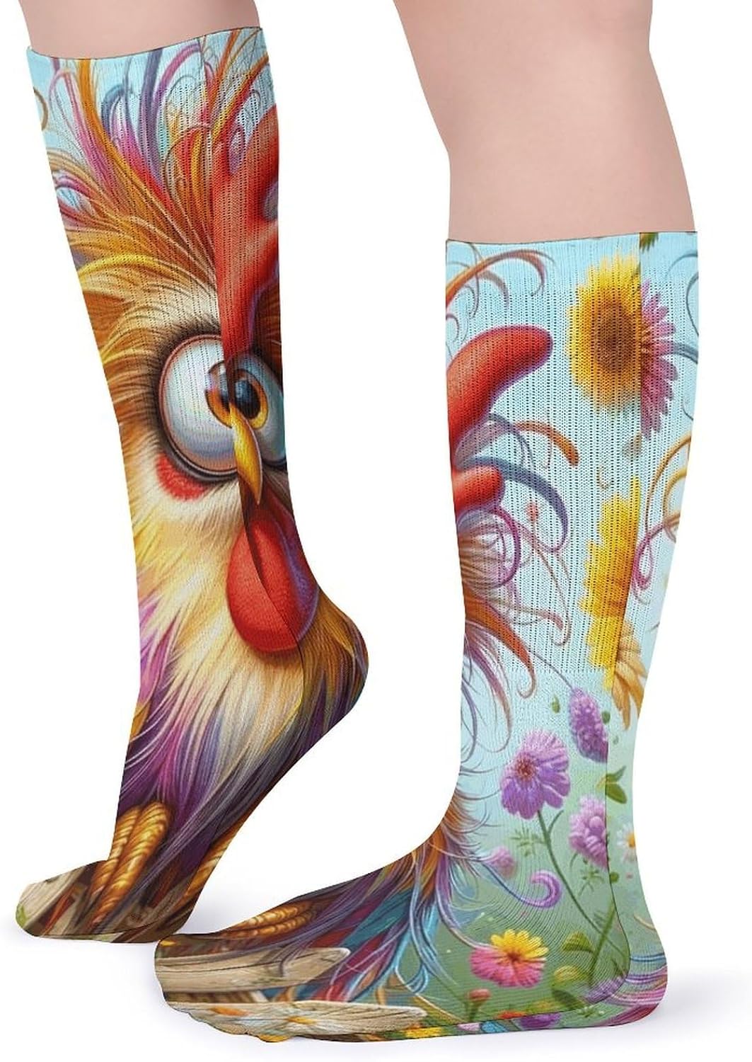 Funny Rooster Crew Socks Casual Breathable Calf Socks | Cushion Running Athletic Socks Long Performance Breathable Sports Socks for Women Men