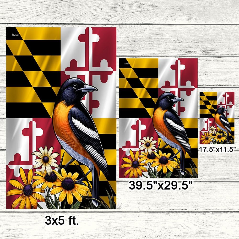 FLAGWIX American Flag - Maryland State Baltimore Oriole Bird and Black-eyed Susan Flower Flag, 3x5 ft. Premium Polyester Decorative Indoor Outdoor Flag