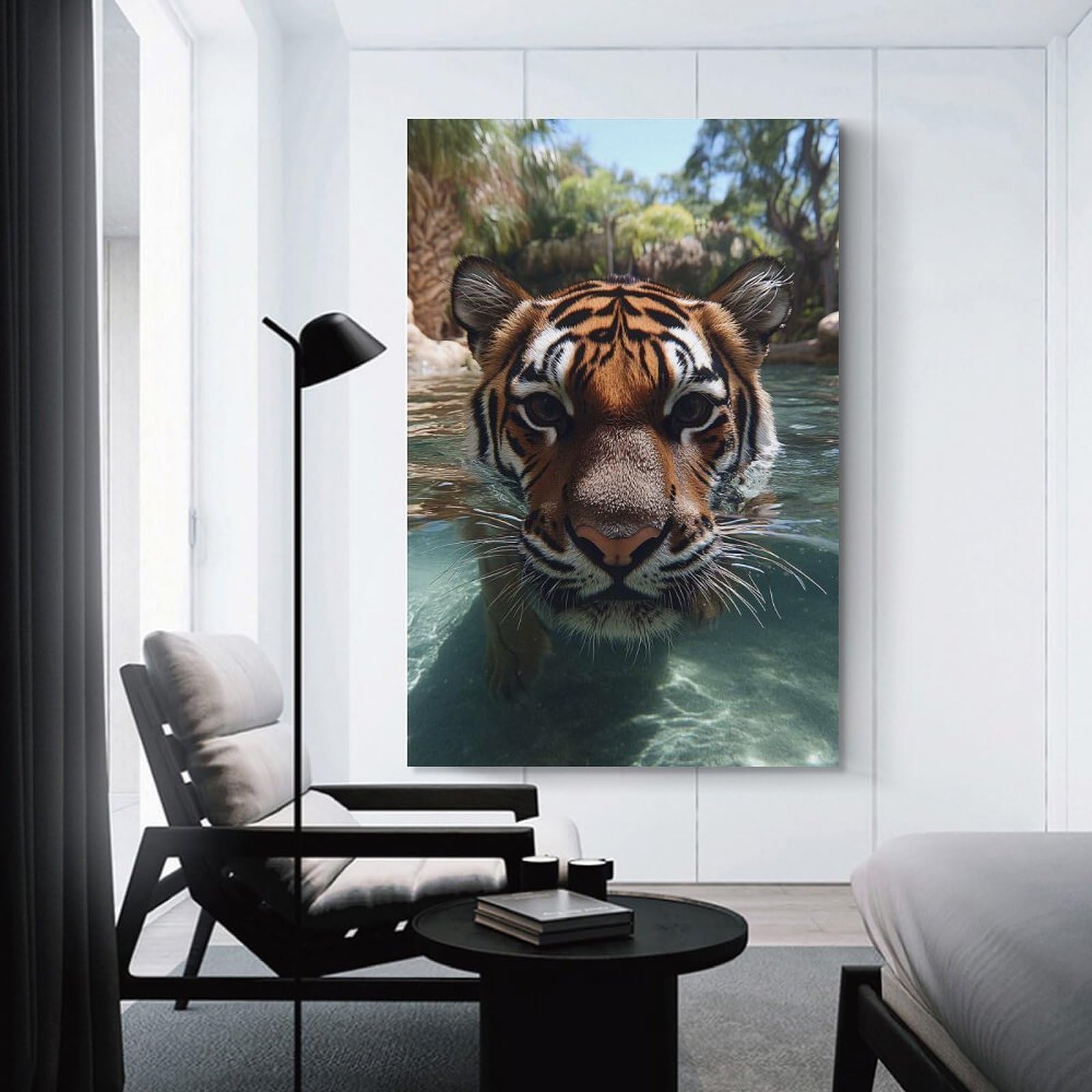 Junmoney Tiger Swimming in Clear Water Room Decor Wall Art, 20x30inch(50x75cm), for Living Room, Lounge Or Sitting Room, A Home Accent with Warm Character