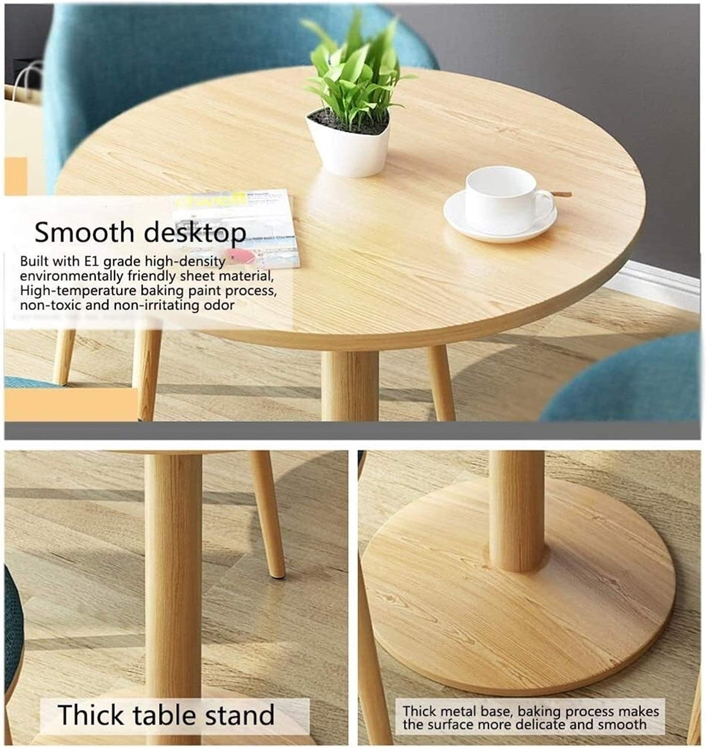 Creative Leisure Table and Chair Set Nordic Minimalist Style Living Room Apartment Study Balcony Home Wooden Round Table (Color : White) (Yellow)