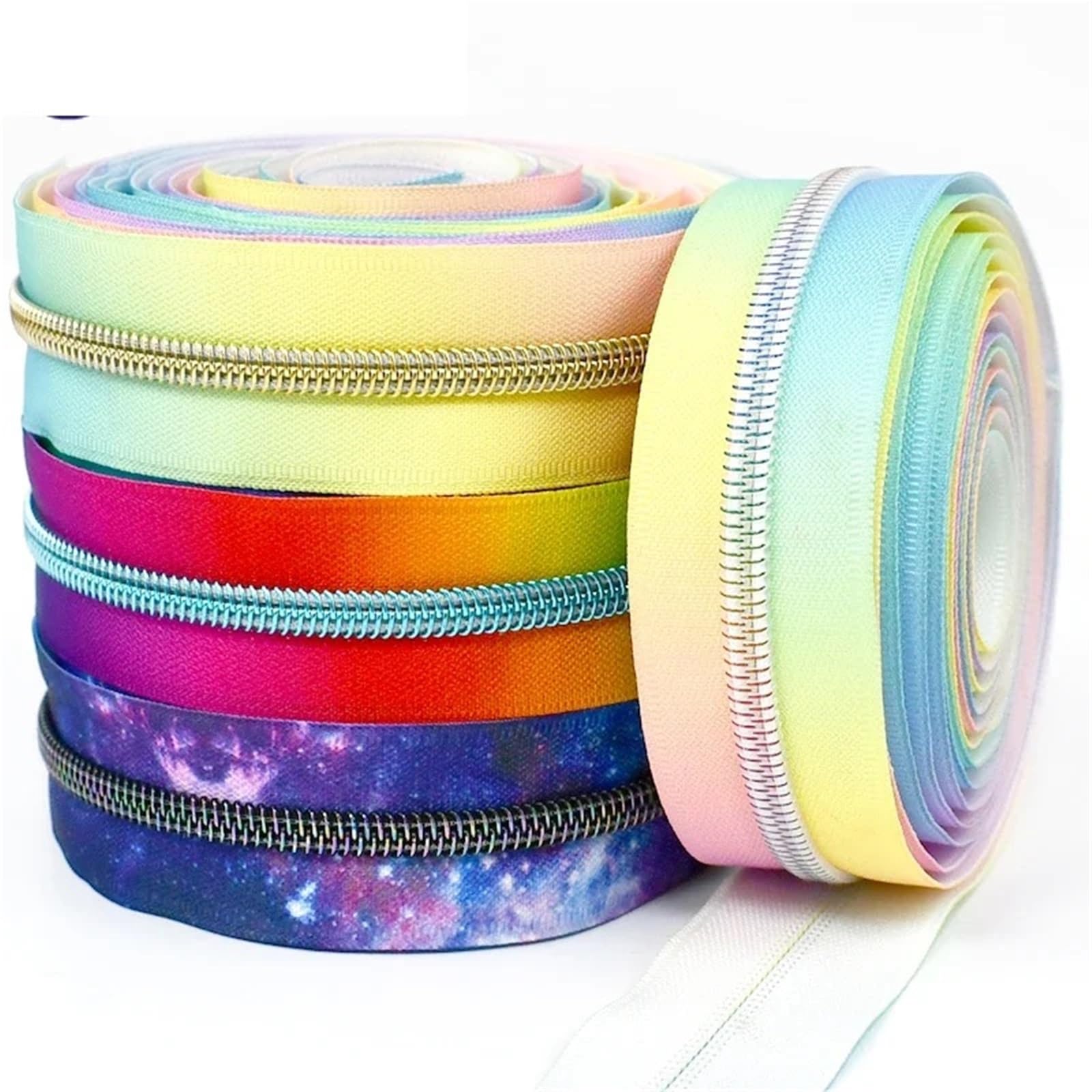 Cremallera bidireccional 2 piezas 2/3/5M 5# cremalleras de nailon impresas decorativas bolsa equipaje cremallera bobina rollo Arco Iris cierres Kit reparación Para bricolaje(M018,5Meters)