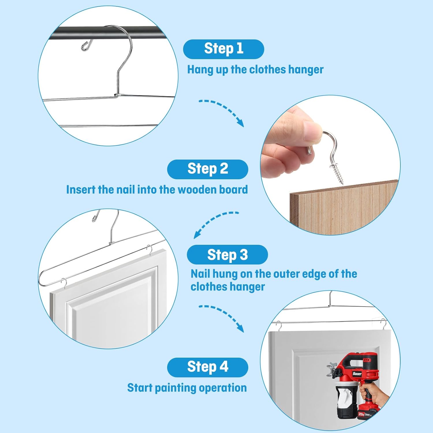 15 Pack Cabinet Door Painting Hanger 14.57 x 5.24 inch Dpor Paint Rack Kit Tool with 80 Pcs Zinc Plated Metal Screw-in Cup Hooks Cabinet Painting Drying Stand Accessories Holder