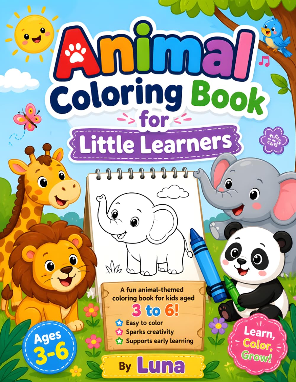 Animal coloring book for little learners: Fun and Easy Animal Coloring Pages for Toddlers and Preschool Kids | Simple Bold Designs for Boys and Girls