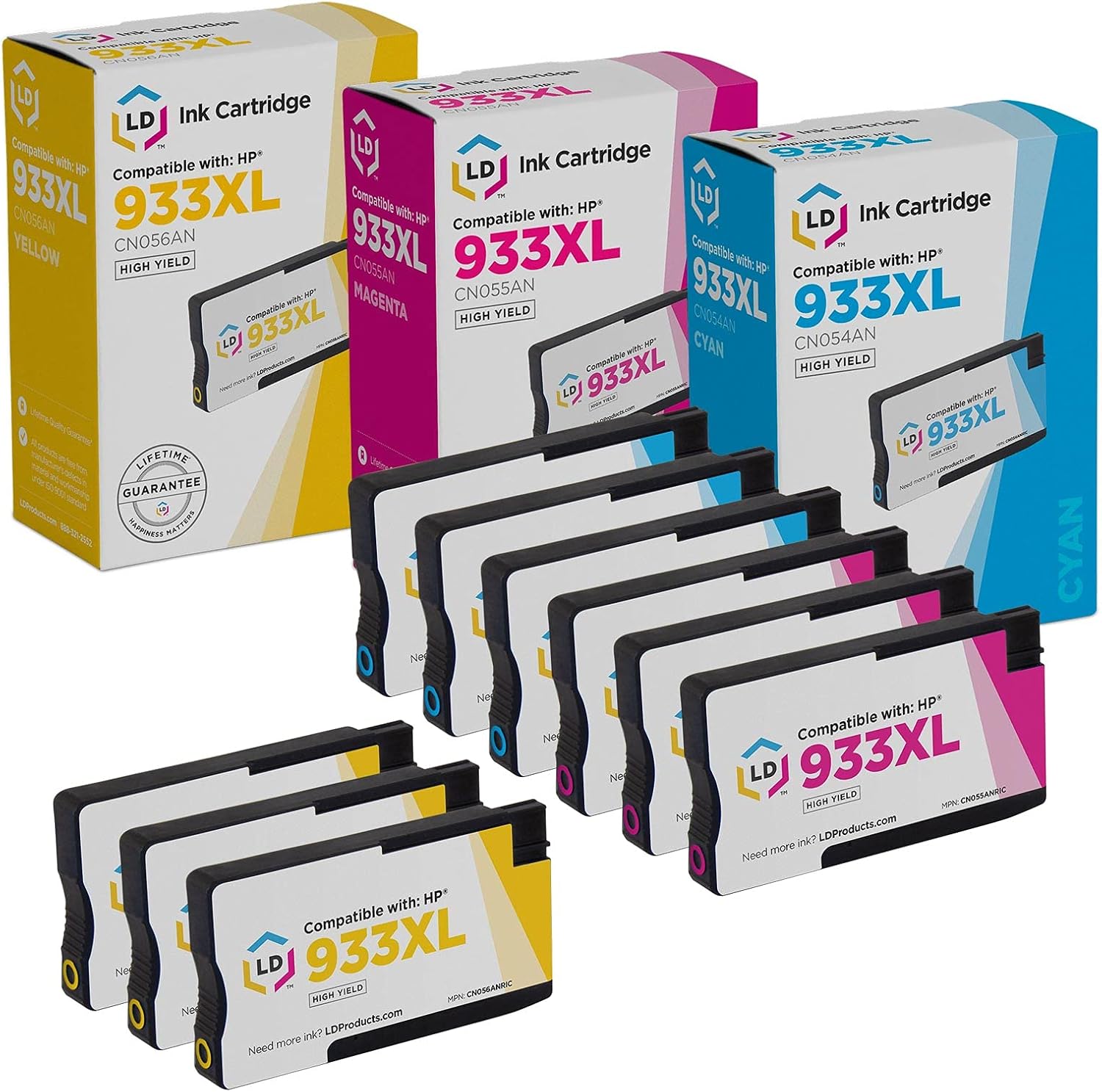 LD Remanufactured Ink Cartridge Replacement for HP 933XL High Yield (3 Cyan, 3 Magenta, 3 Yellow, 9-Pack) Compatible with OfficeJet 6100 6600 6700 7110 ePrinter 7510 7610 7612 7620