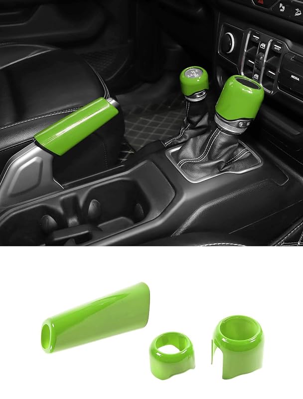 Savadicar Conjunto de Acabamento para Manopla do Freio de Estacionamento e Câmbio Jeep Wrangler JL JLU 4XE e Gladiator JT Verde, 3 peças