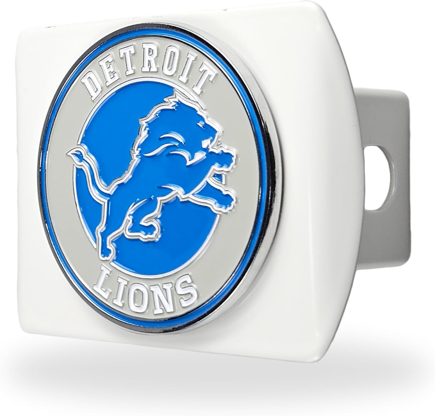 Detroit Lions NFL White Metal Hitch Cover with 3D Colored Team Logo by FANMATS - Unique Round Molded Design – Easy Installation on Truck, SUV, Car - Ideal Gift for Die Hard Football Fan