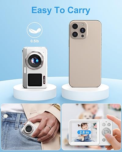 Miniatura 7 de Cámara digital, cámara de vlogging 5K para fotografía, cámara digital de doble pantalla de 80 MP para apuntar y disparar con enfoque automático,