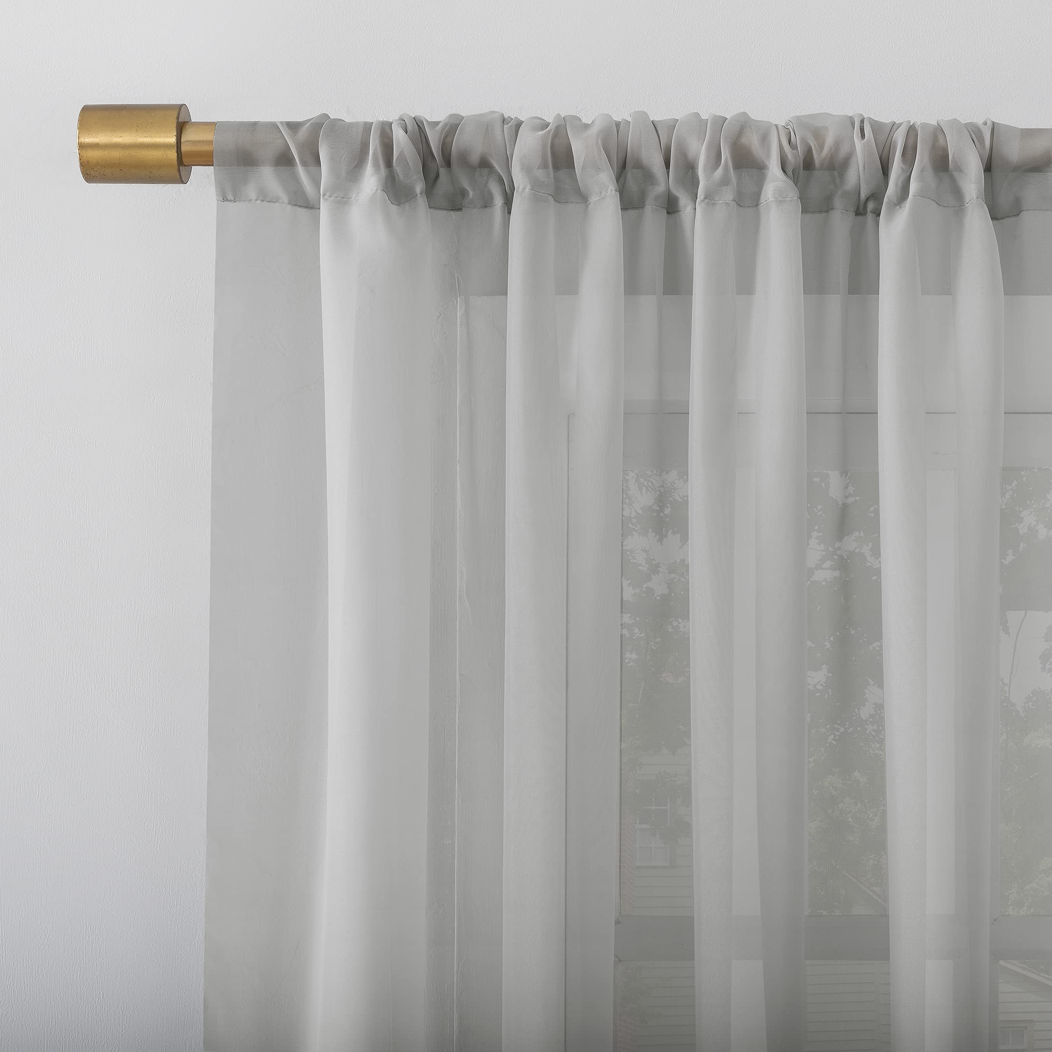 No. 918 Mallory Sheer Rod Pocket Curtain Panel, 59" x 96", Silver, W 59" x L 96" (1 Panels) - Image 2