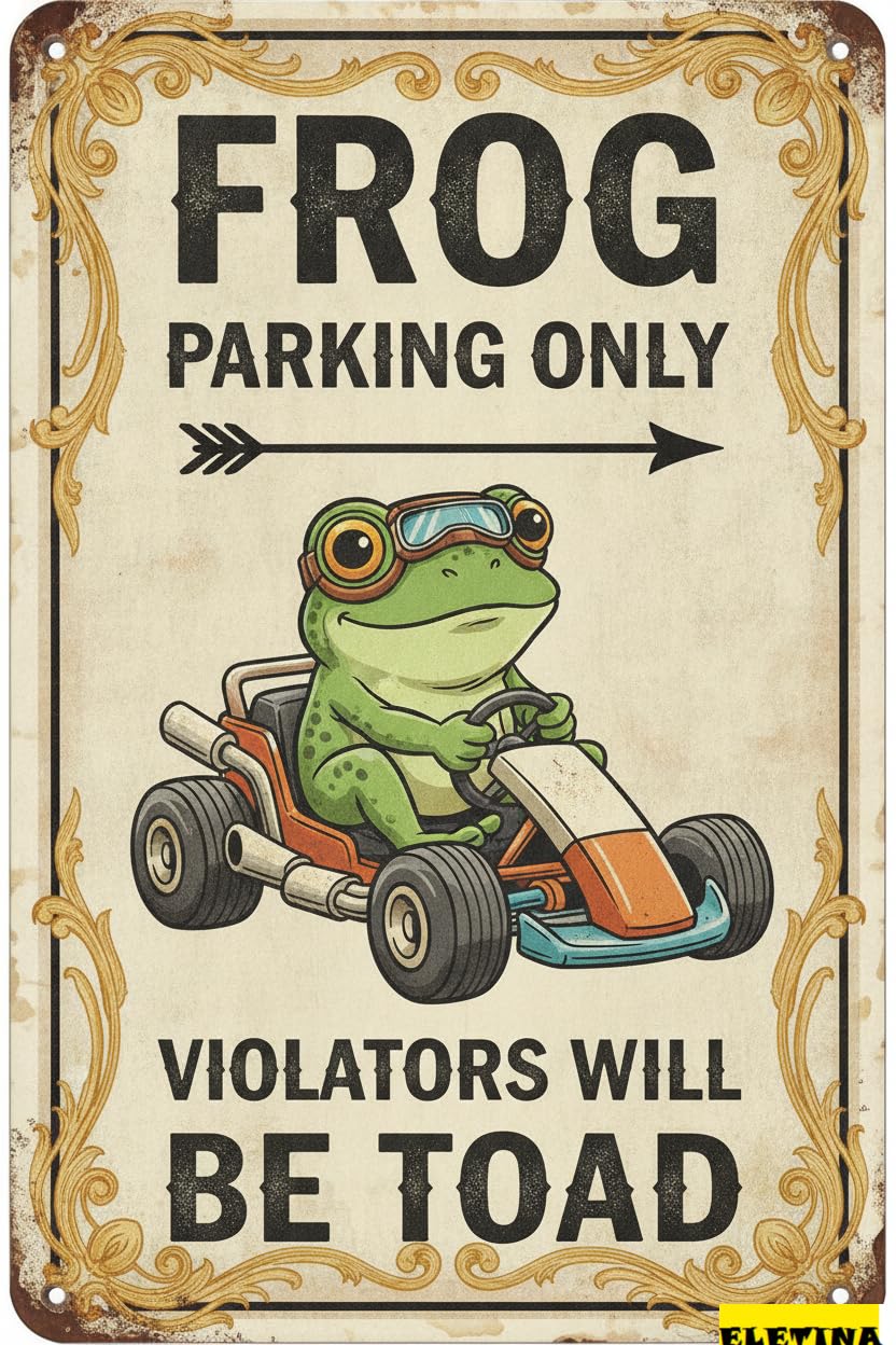 Tin Sign for Man Cave Funny Frog Vintage Aluminum - 'frog Parking Only' Decoration, Perfect Garden Or Birthday Party, 8x12 In Private Property Decorative