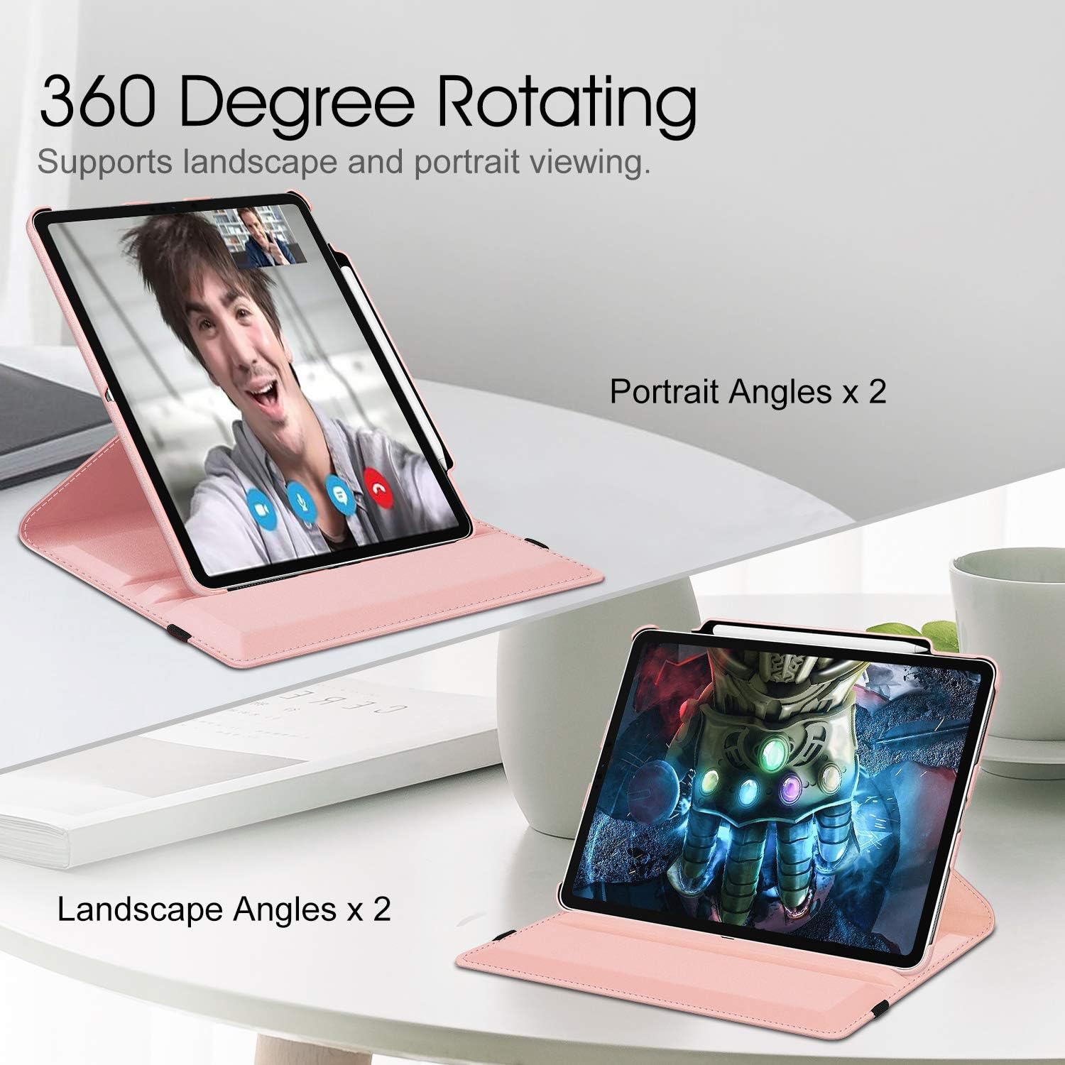 Fintie Rotating Case for iPad Pro 12.9 4th Generation 2020 & 3rd Gen 2018-360 Degree Rotating Smart Stand Cover w/Pencil Holder, Auto Sleep/Wake, Supports 2nd Gen Pencil Charging, Rose Gold
