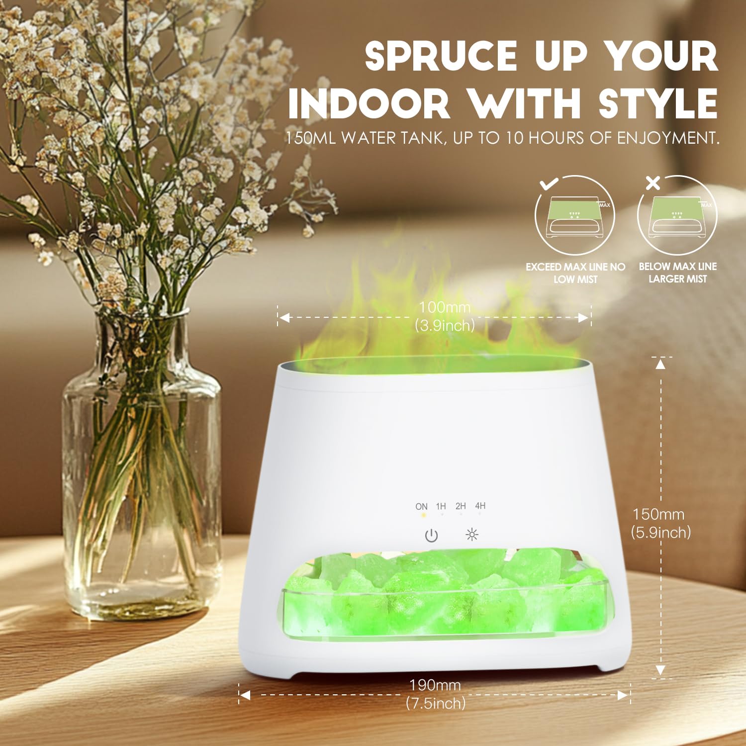 SALKING Dyfuzor zapachowy z lampą Salt Range Pakistan, 7 kolorów LED, efekt płomienia, dyfuzor do olejków eterycznych, ultradźwiękowy nawilżacz powietrza, automatyczne wyłączanie, 150 ml (biały RGB)