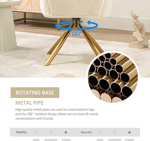 Miniatura 3 de Silla de escritorio sin ruedas giratoria de 180, silla de tocador de maquillaje con patas doradas, sillas ergonómicas cruzadas para dormitorio, sala