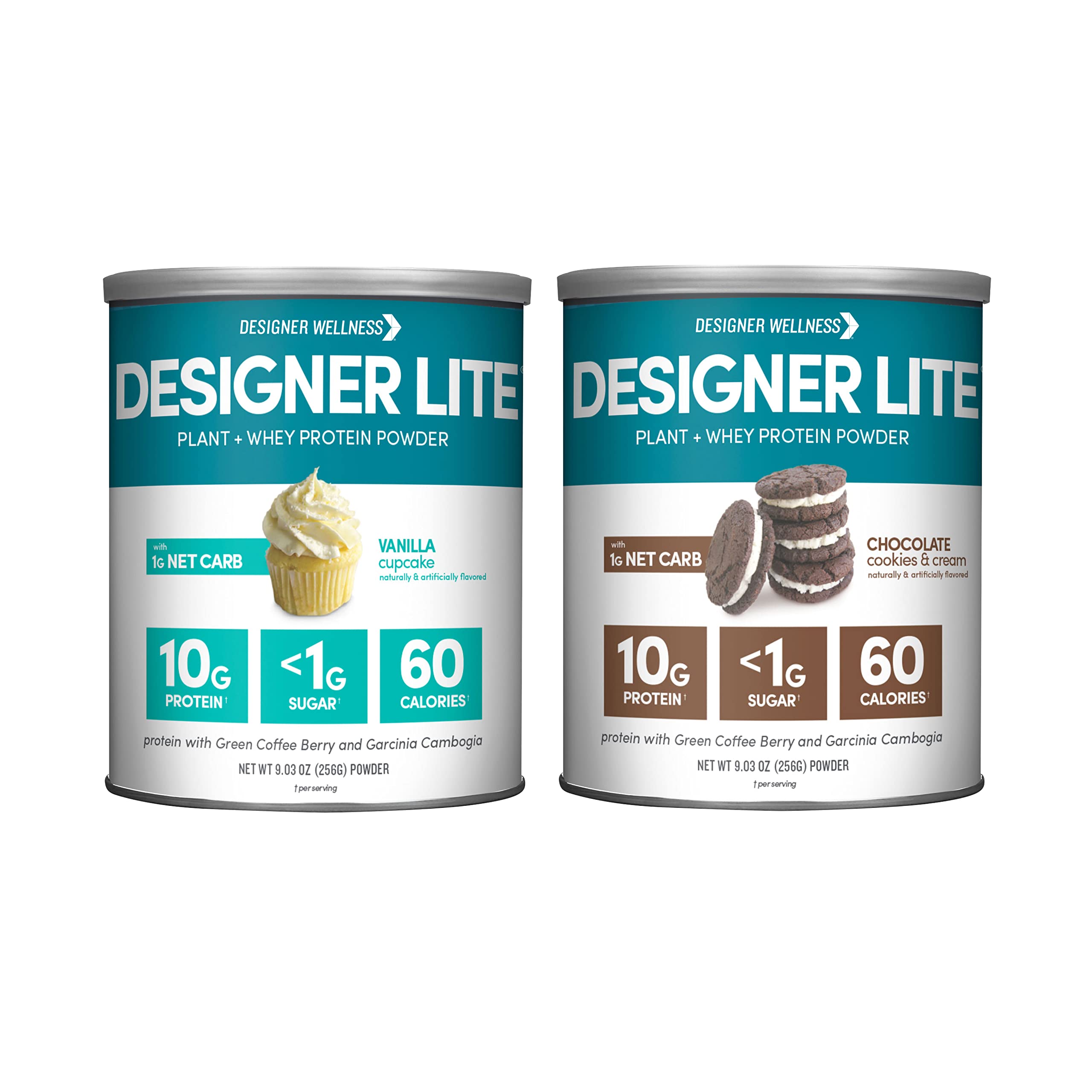 Designer Lite, Low Calorie Natural Protein, Prebiotic Fiber, Key Vitamins & Minerals, Vanilla Cupcake and Chocolate Cookies & Cream Bundle