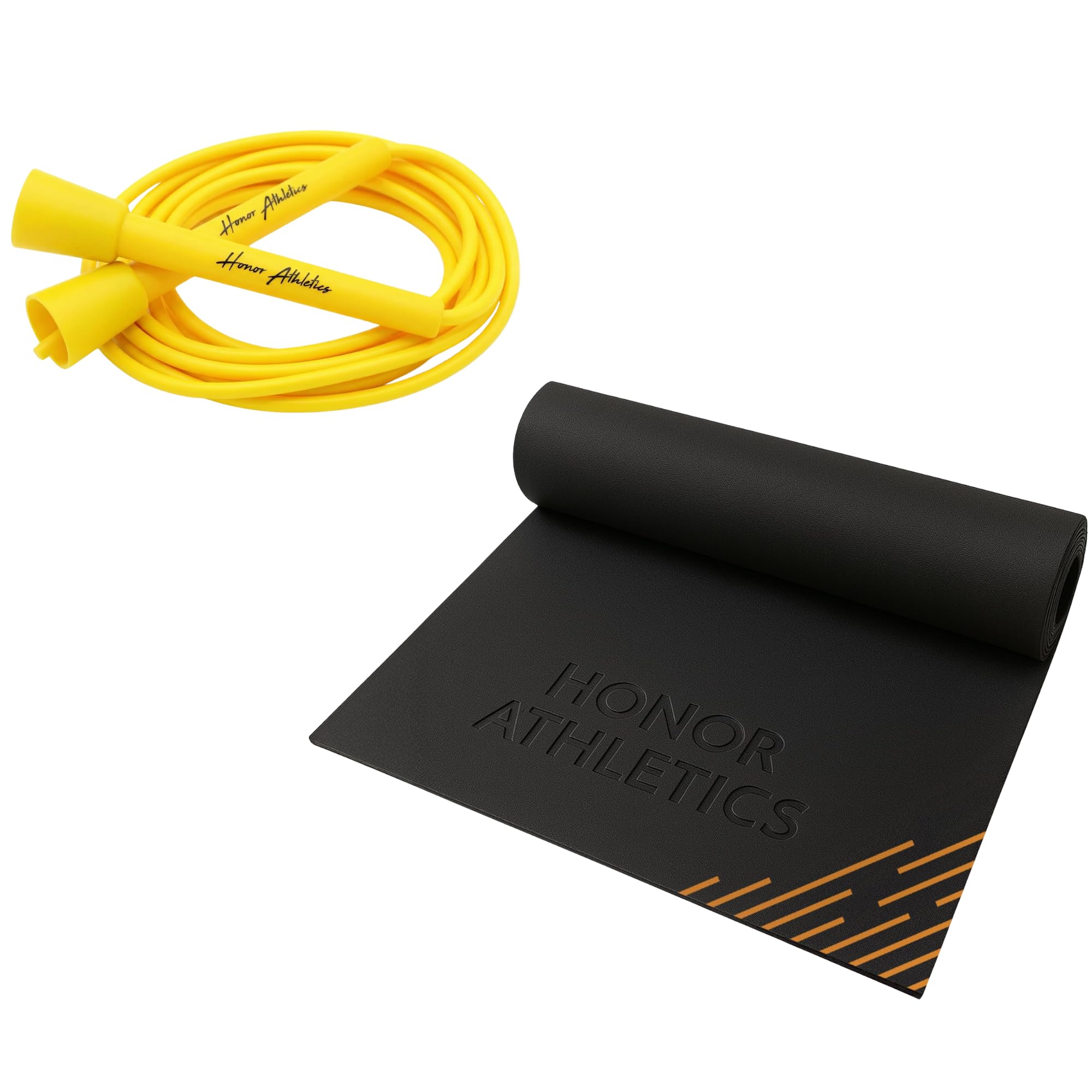 Honor Athletics Springseilmatte & Speed Rope Bundle | 6,35 mm Gummimatte + 5 mm verstärktes, verstellbares Springseil | HIIT & Boxtraining