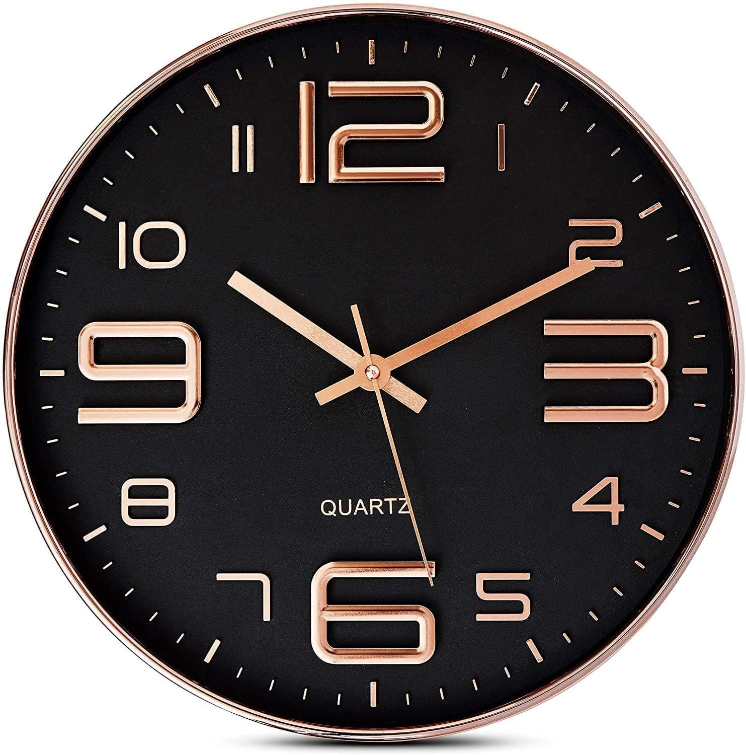 Flysmart SilentTick Modern Round Wall Clock – Elegant Black Gold Design for Home, Office & Living Room Decor, Silent Non-Ticking Movement, Standard Size