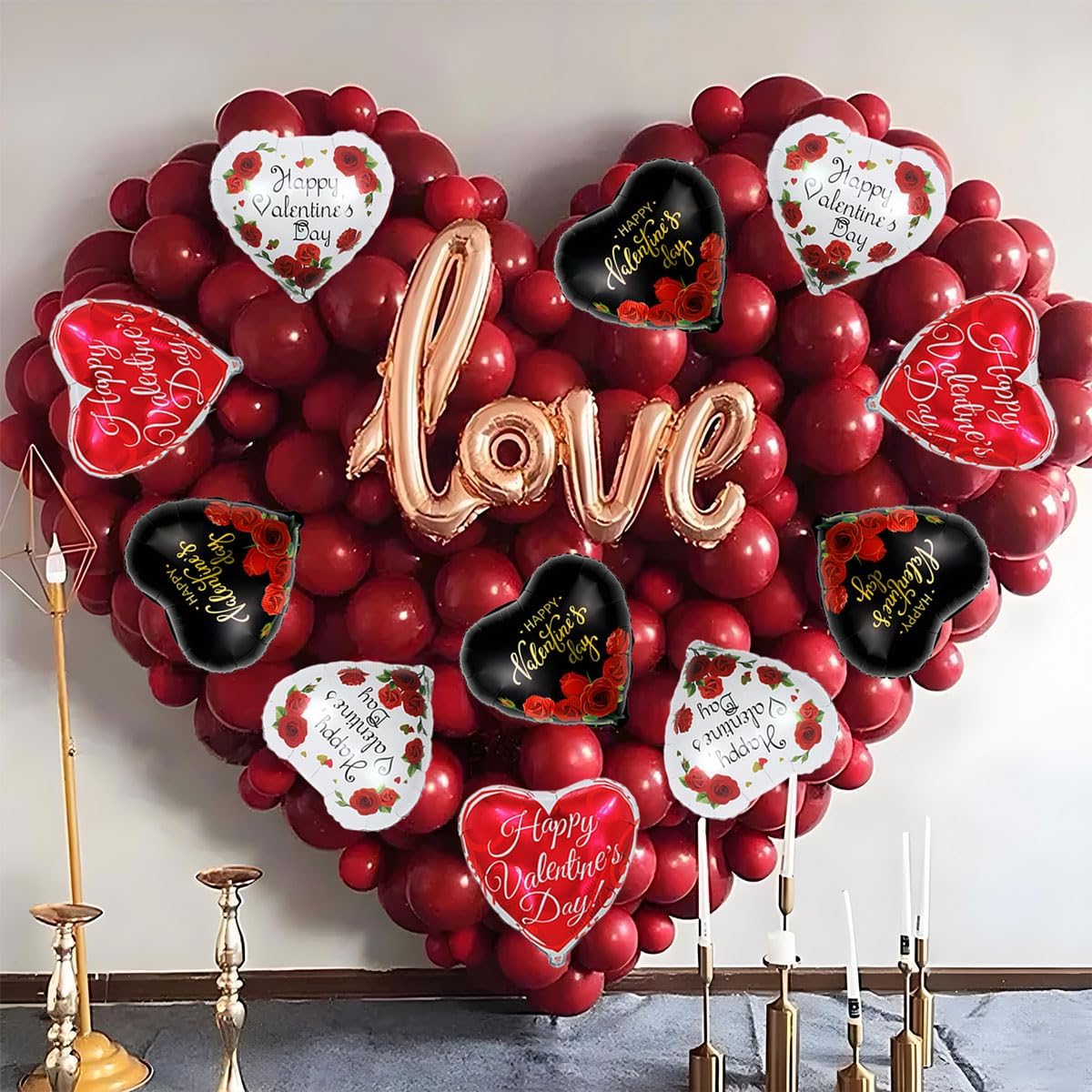 Happy Valentines Day Balloons - 15 Pcs Black White Red Heart Balloons for Valentines Day Decorations, 18 Inch Heart Shaped Balloons for Valentines Foil Balloons, Valentines Day Party Decorations - Image 6