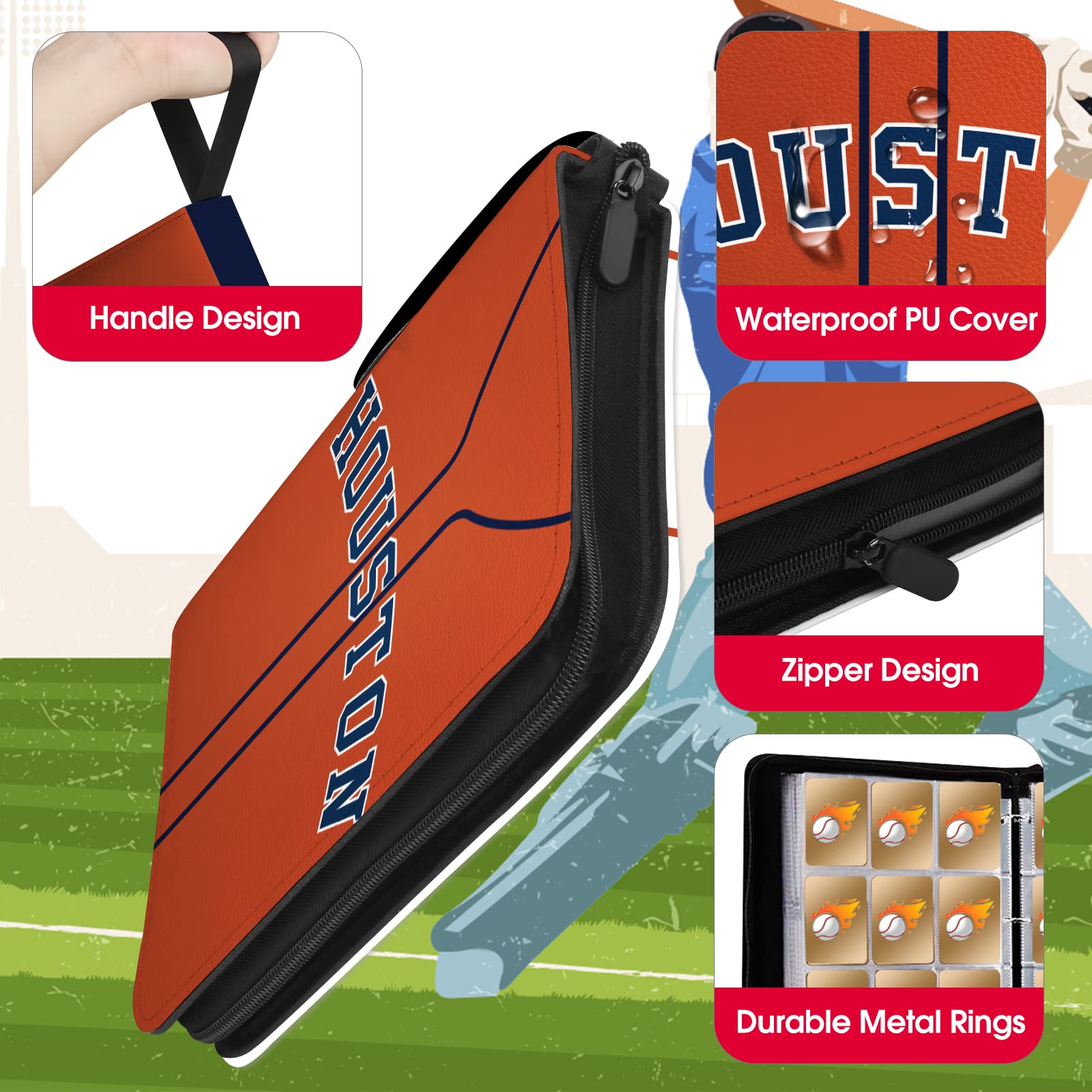 Baseball-Kartenbinder mit Hüllen, 900 Taschen, Houston Baseball-Kartenhalter für Sammelkarten, Baseball-Sammleralbum, Sportkarten, 3-Ringbuch, Aufbewahrungsbuch, Organizer für Kinder, Geschenk