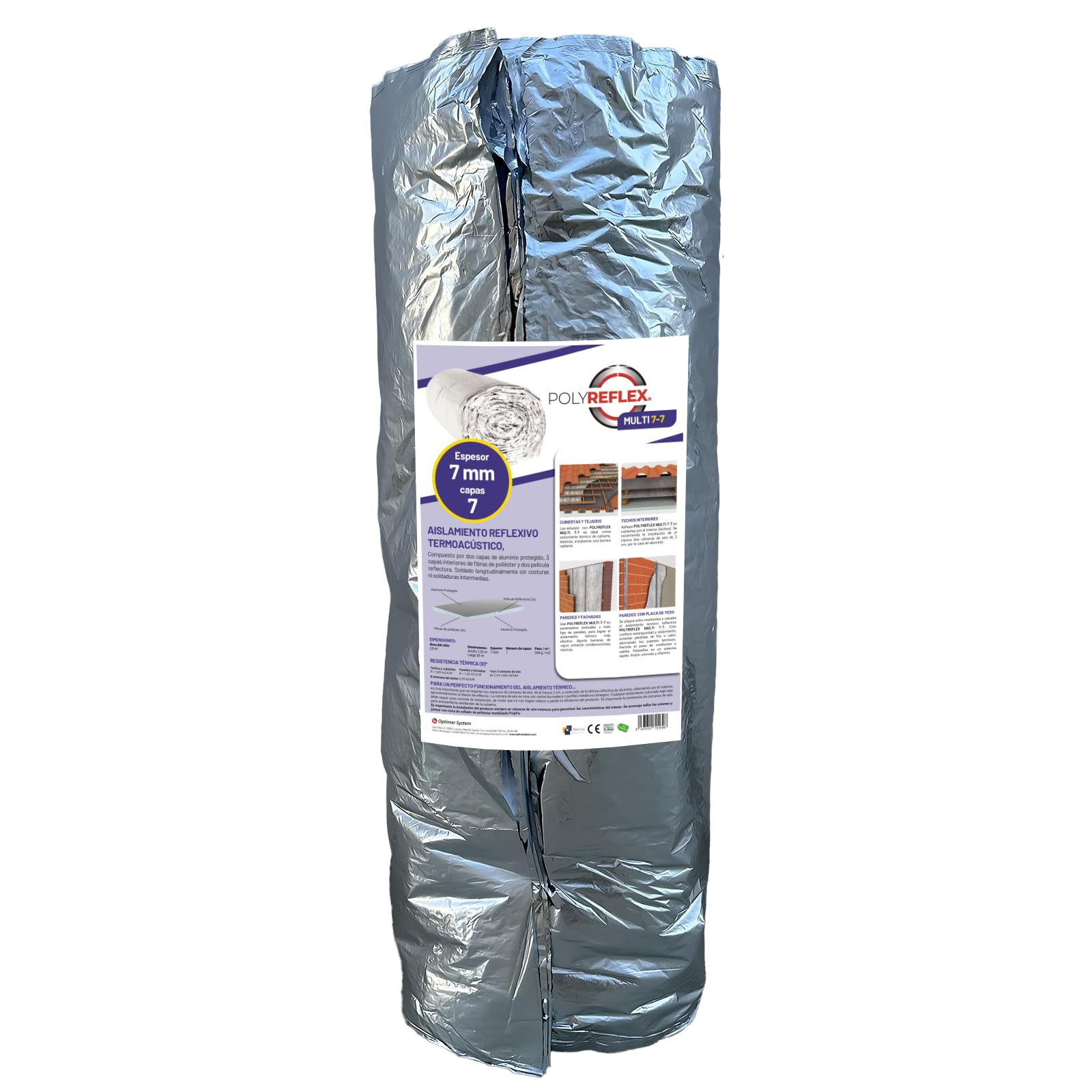 MULTI 7-7 (1,25X20 m)|Aislante Termico para Paredes, Fachadas, Techos, Cubiertas,Ventana, Suelo,Coche,Garaje,Camper |Válido para cualquier tipo de construcción| 7 Capas | 7mm Espesor| 25m²